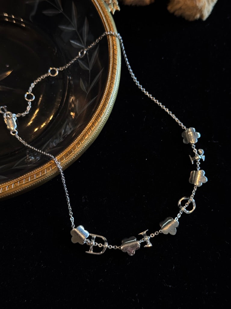 Dior Vintage Pink Crystal Floral Logo Necklace
