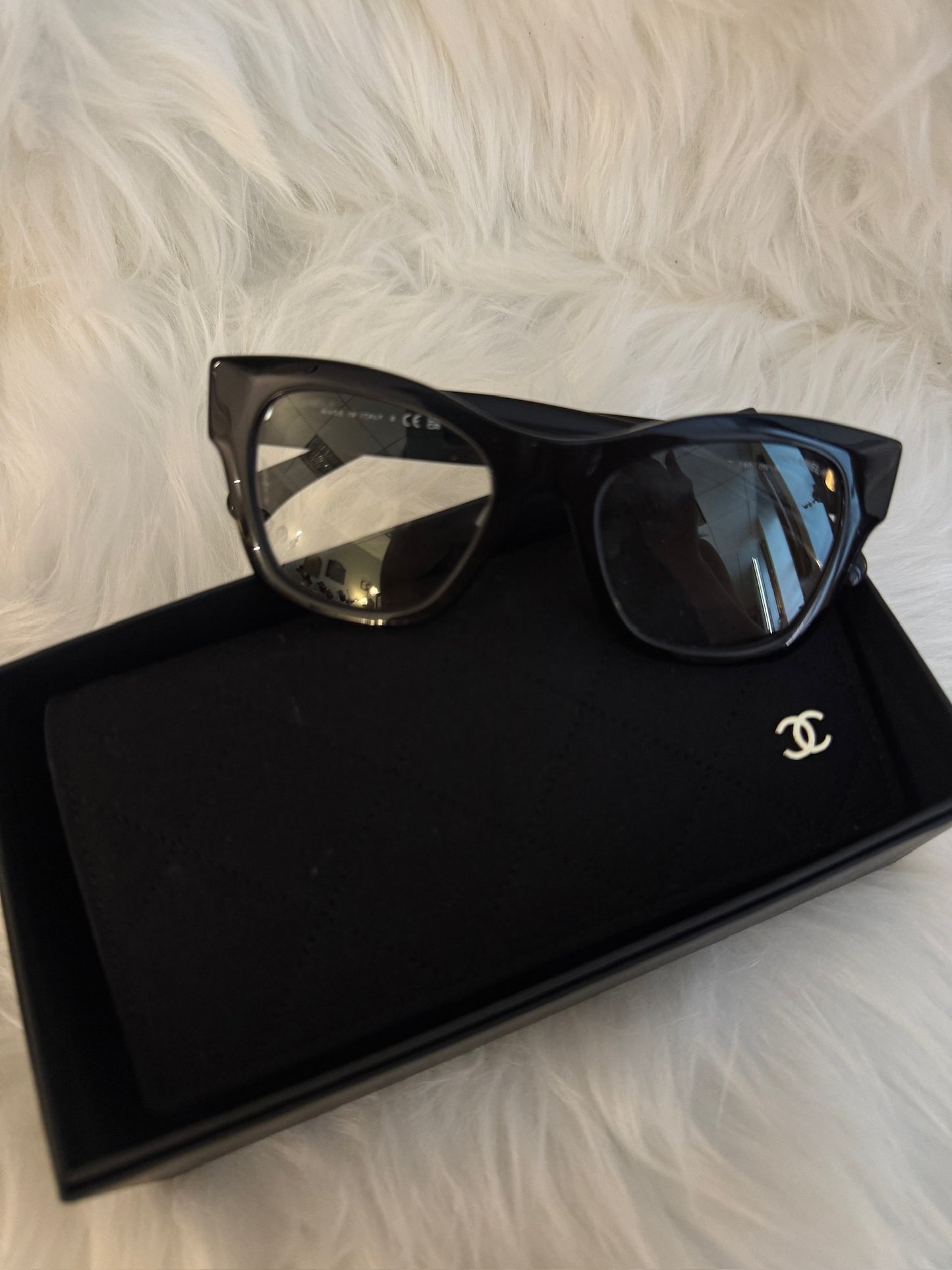 Chanel Modern Black CC Logo Rectangular Sunglasses