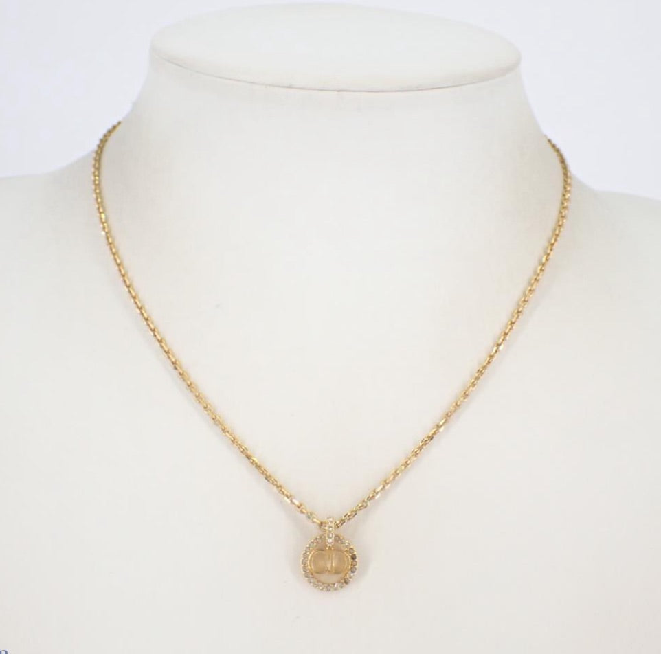 Dior Gold-Tone Round Logo Pendant Necklace