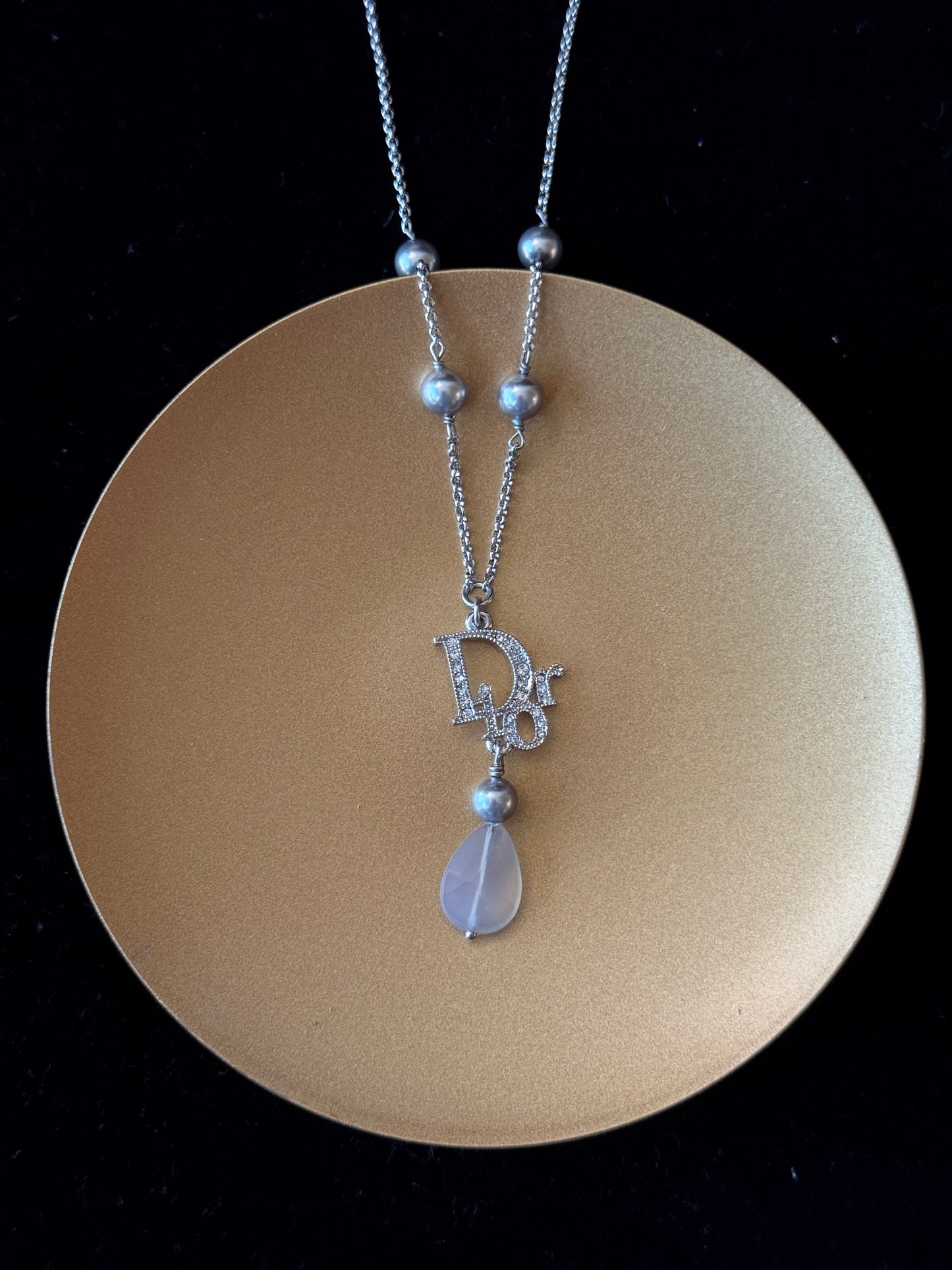 Dior Vintage Crystal "D" Pendant Necklace with Drop Charm