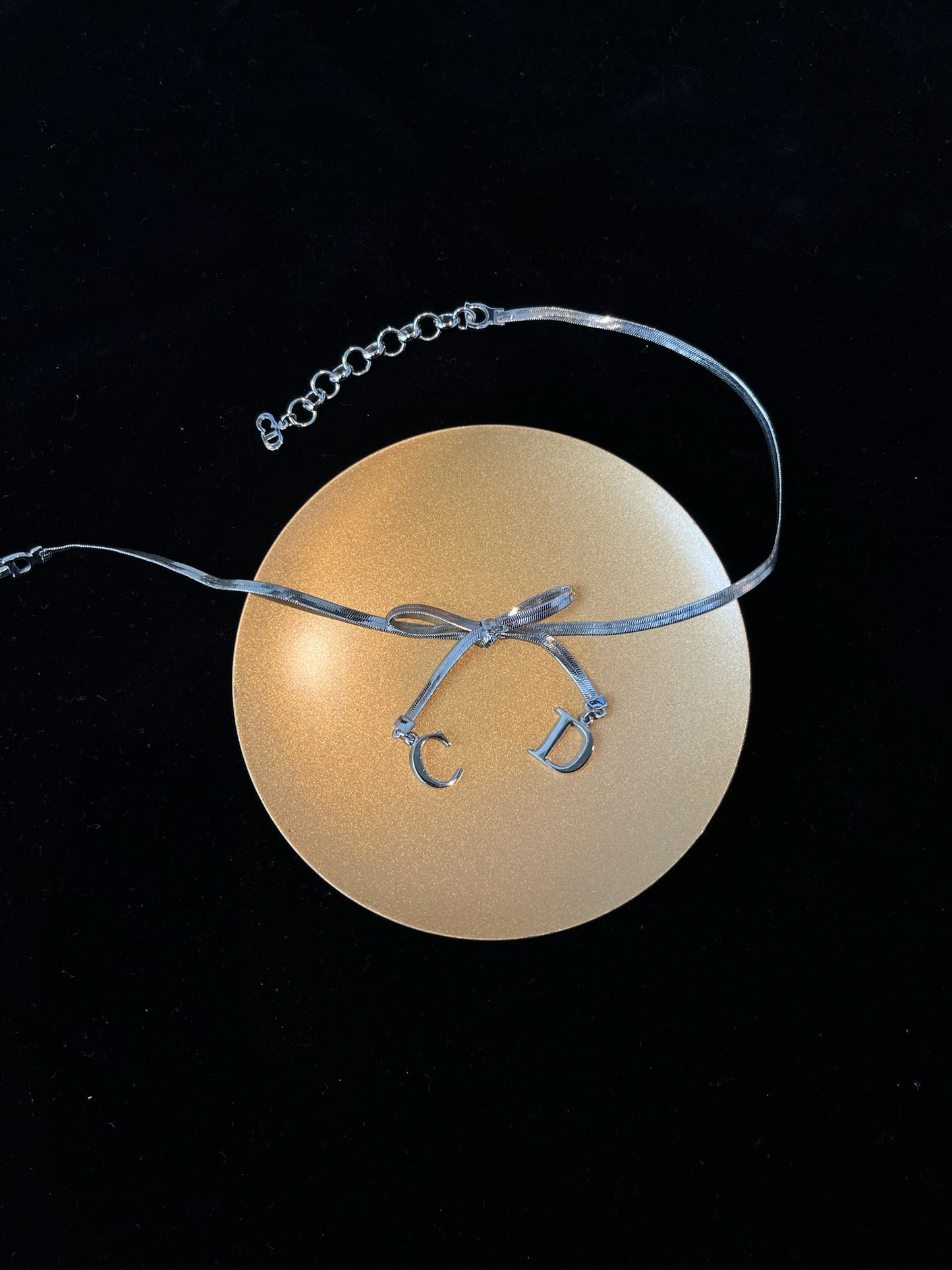 Dior Vintage Silver Ribbon "CD" Charm Necklace