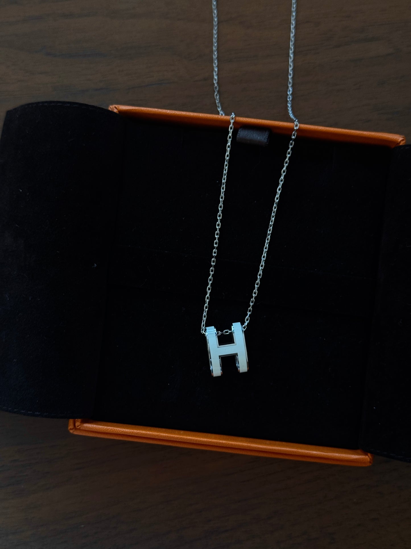 Hermès Pop H White and Silver Pendant Necklace