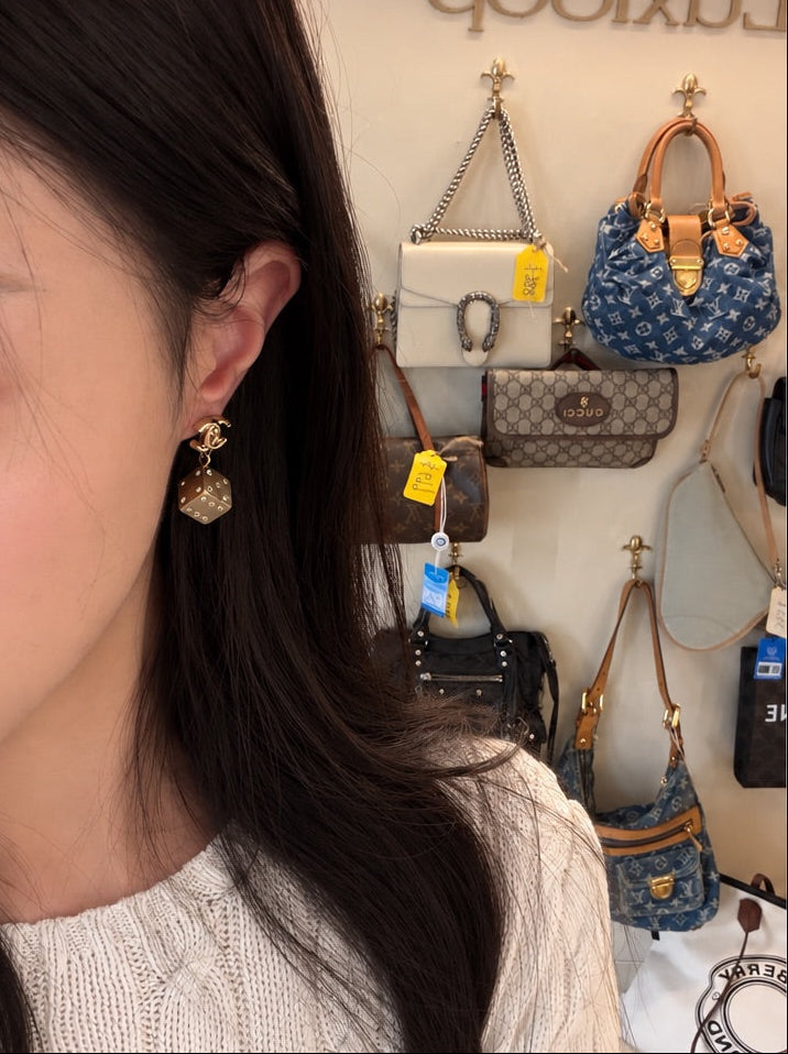 Chanel 2000s Crystal CC Turnlock & Dice Drop Earrings