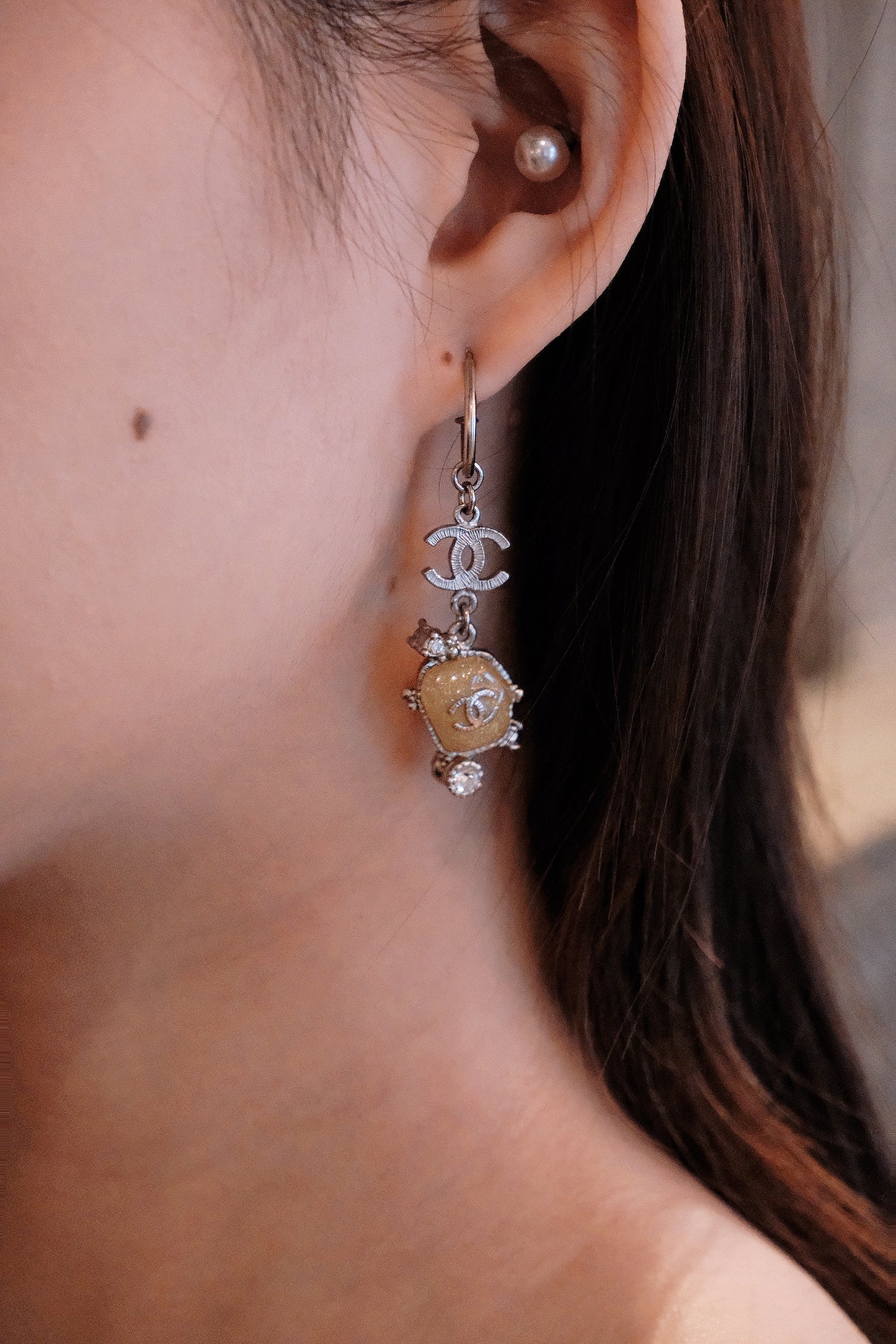 Chanel 2010 Yellow Gripoix Bear Drop Earrings