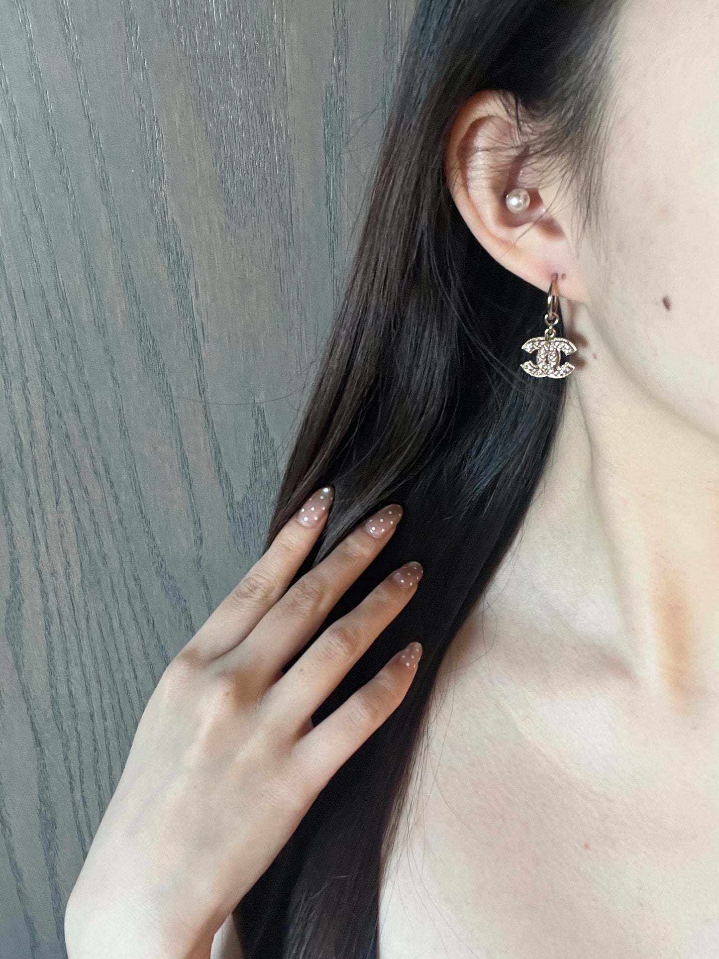 Chanel 2008 Double-Layer Pale Pink Crystal Earrings in Light Gold Tone