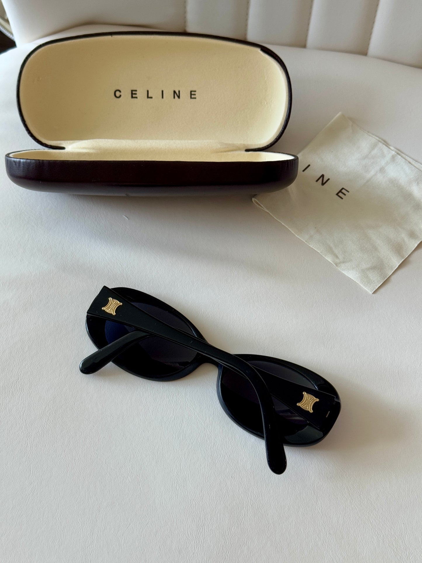 Celine Vintage Triomphe Black Oval Sunglasses