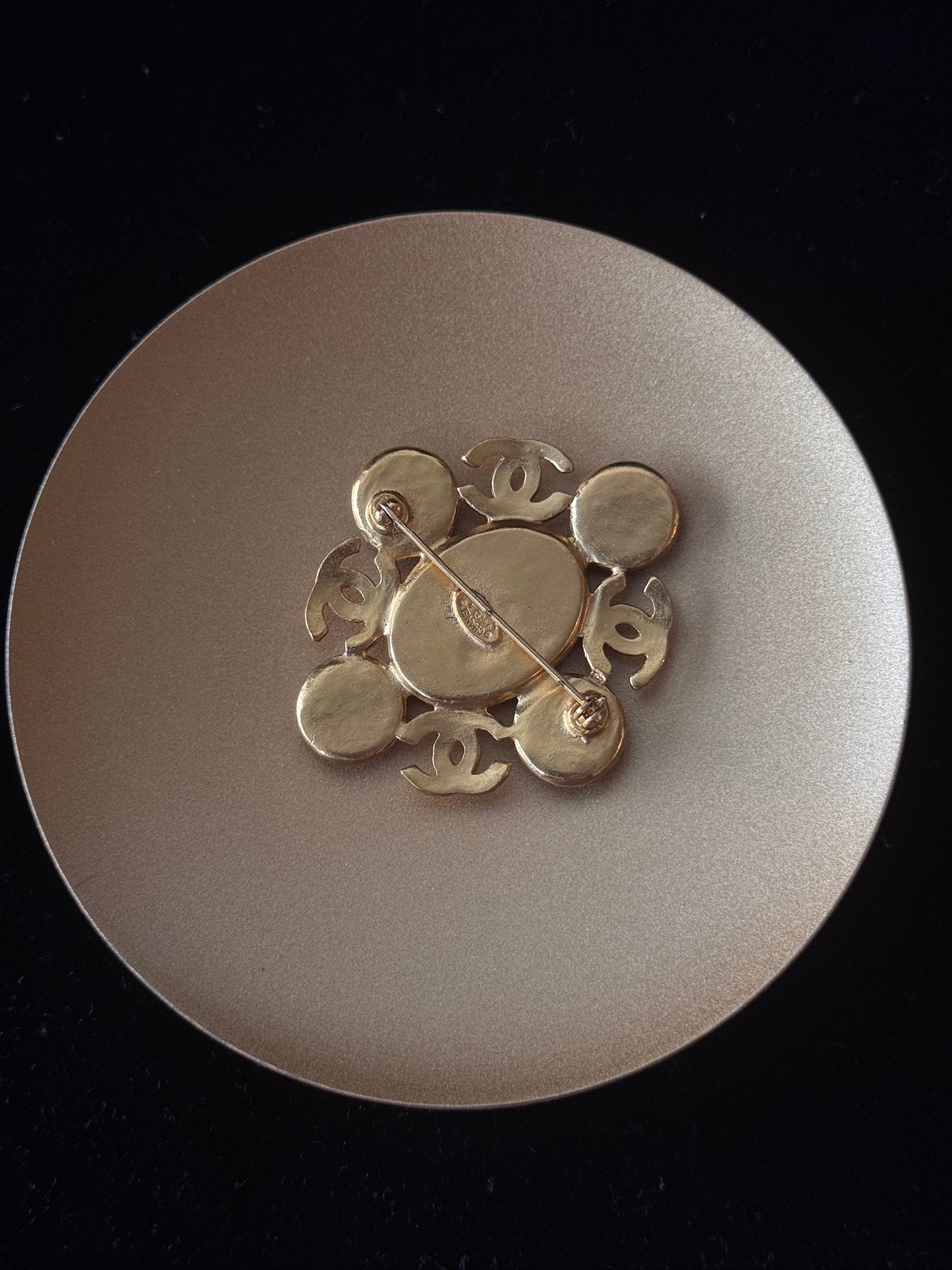 Chanel 1995 24K Gold-Plated Blue Gripoix Brooch