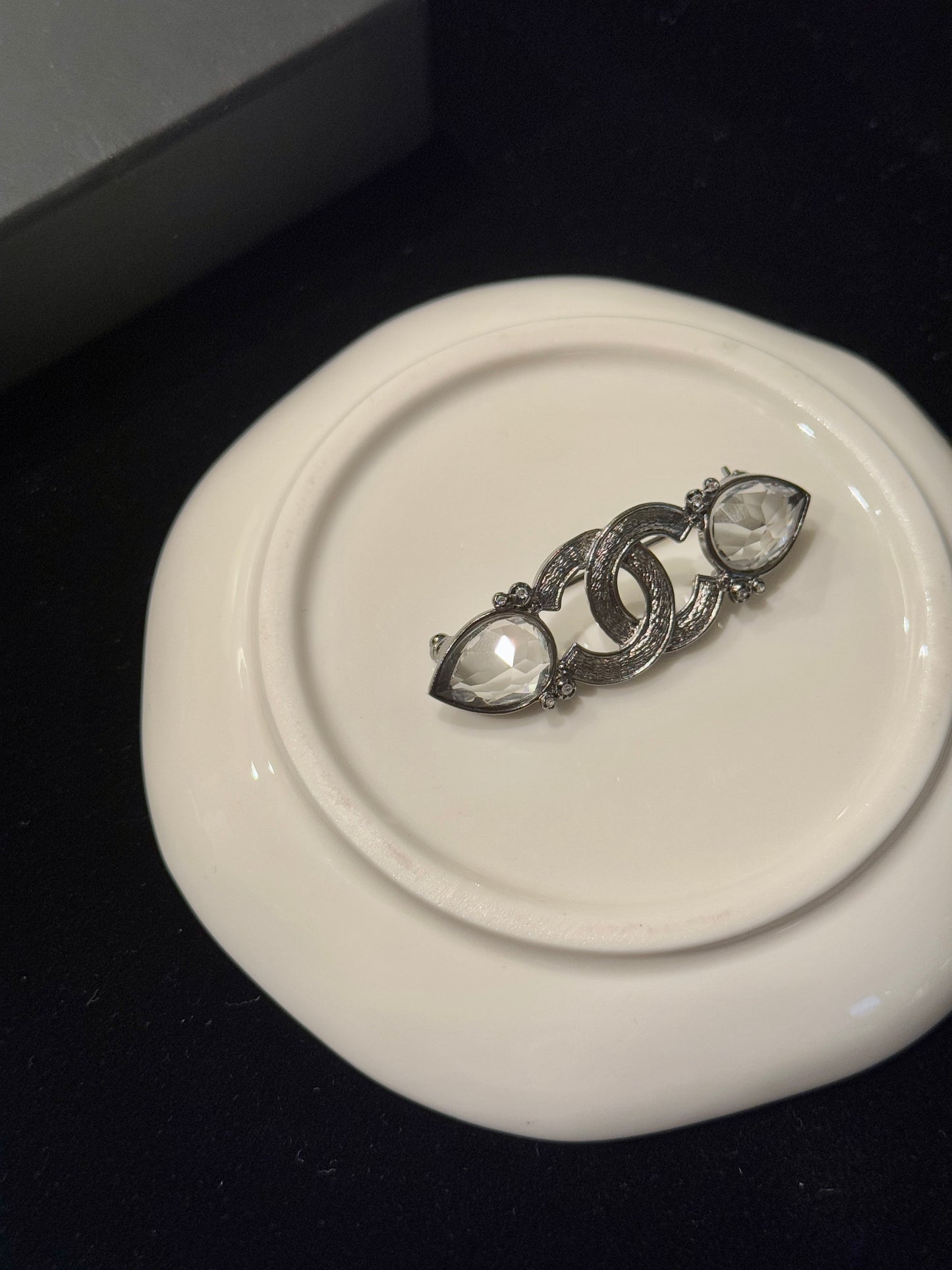 Chanel 2010s Crystal Teardrop CC Logo Brooch