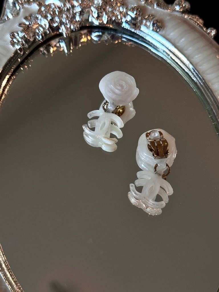 Chanel 2000s Camellia & CC Logo Clip-On Earrings