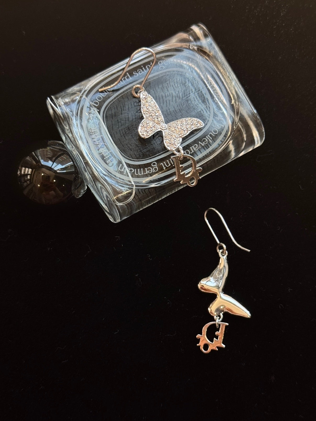Vintage Dior Pavé Butterfly “D” Earrings