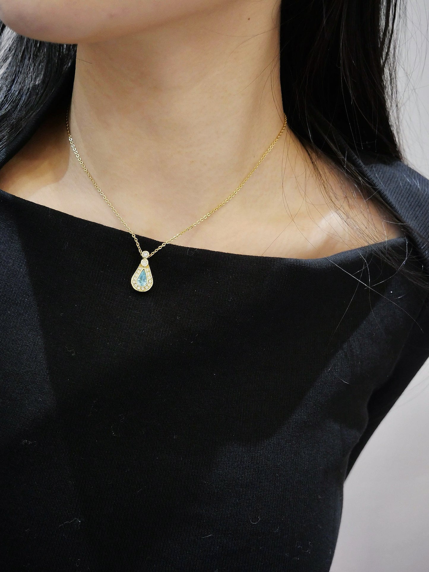 Dior Vintage Blue Teardrop Crystal Pendant Necklace