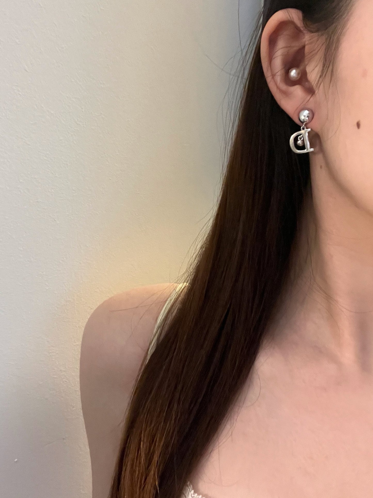 Vintage Dior Silver “D” Logo Drop Earrings