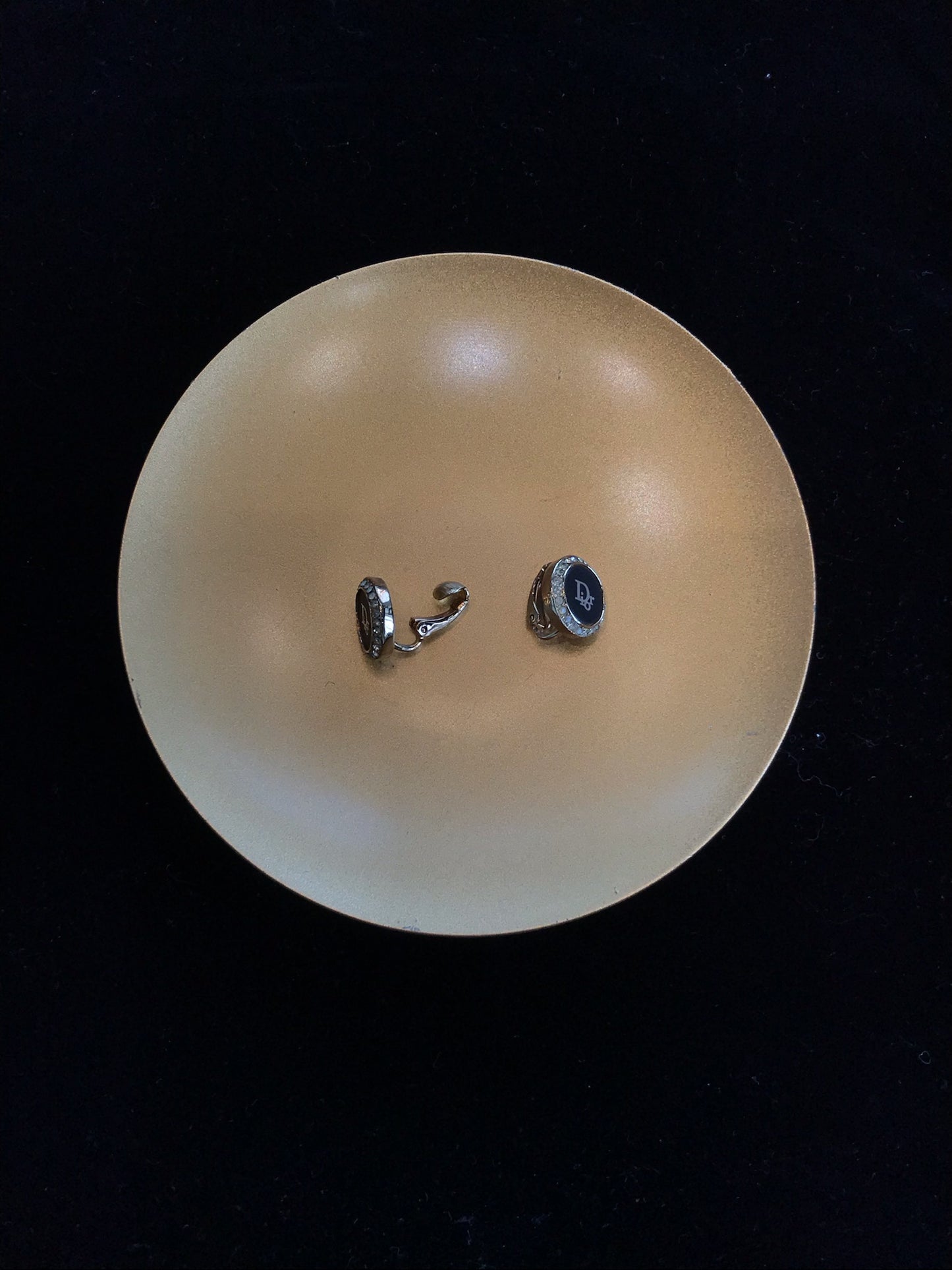 Vintage Dior Black & Gold Circular Crystal Ear Clips