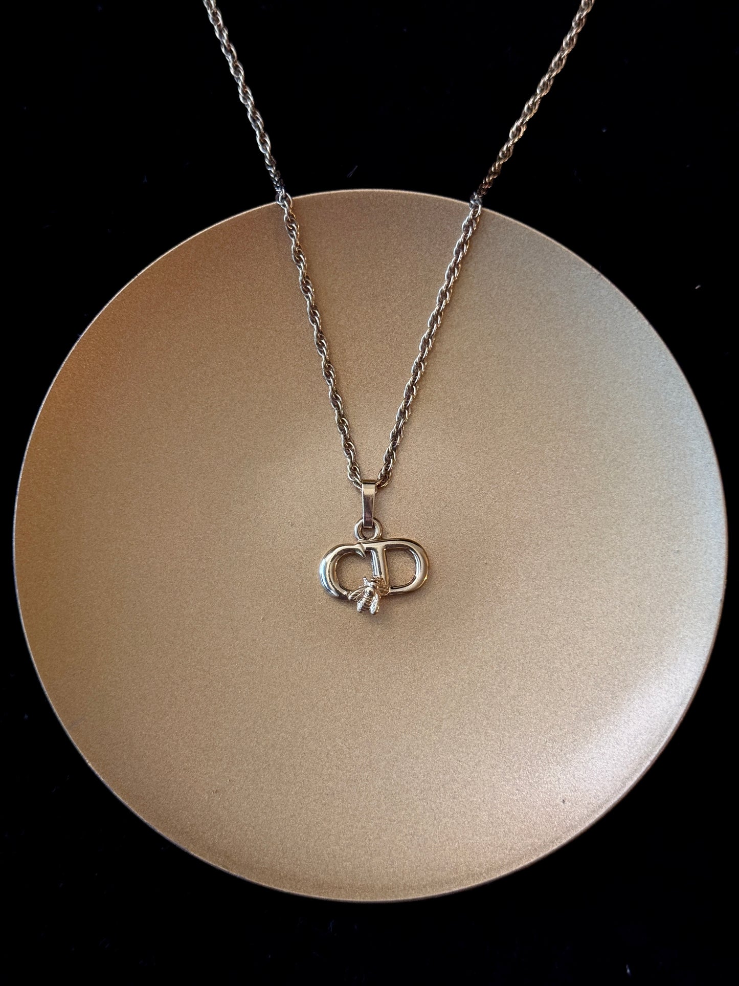 Dior Vintage Gold CD Logo Necklace with Charm Accent