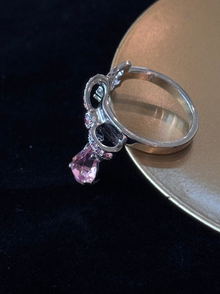Dior Pink Bow Crystal Drop Ring