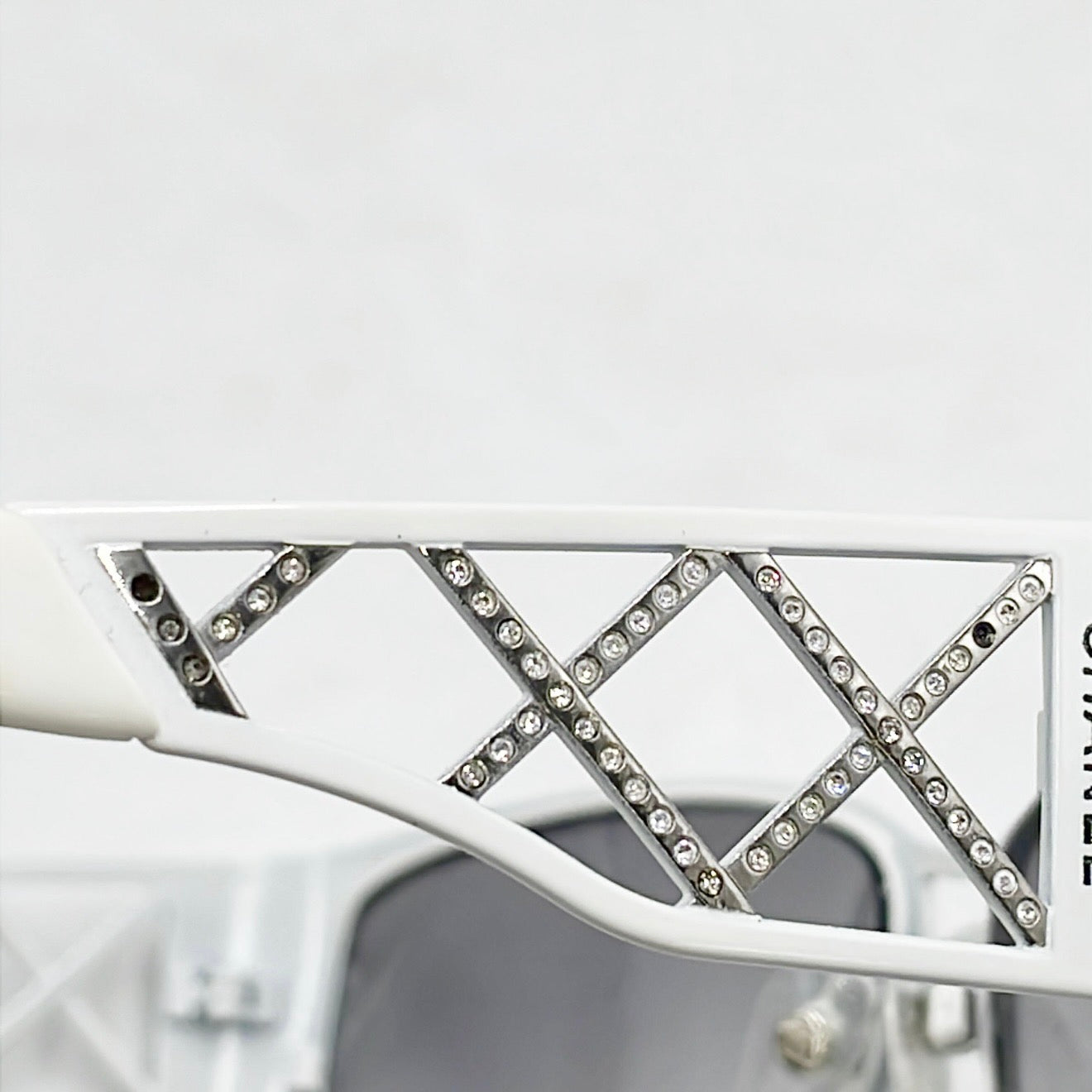 Chanel 2000s “Lattice Luxe” Crystal-Embellished Shield Sunglasses