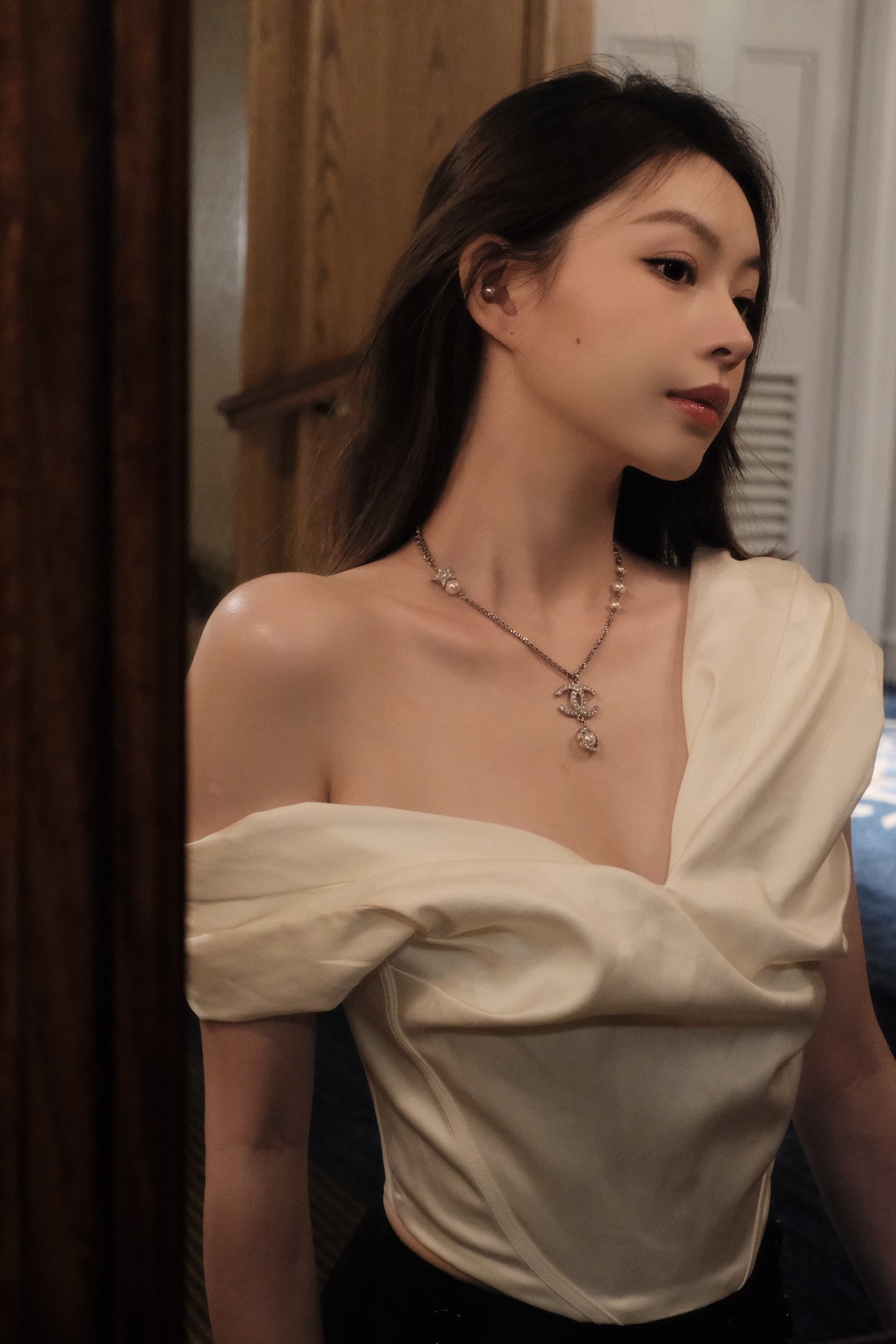 Chanel 2020 Crystal CC & Pearl Drop Necklace