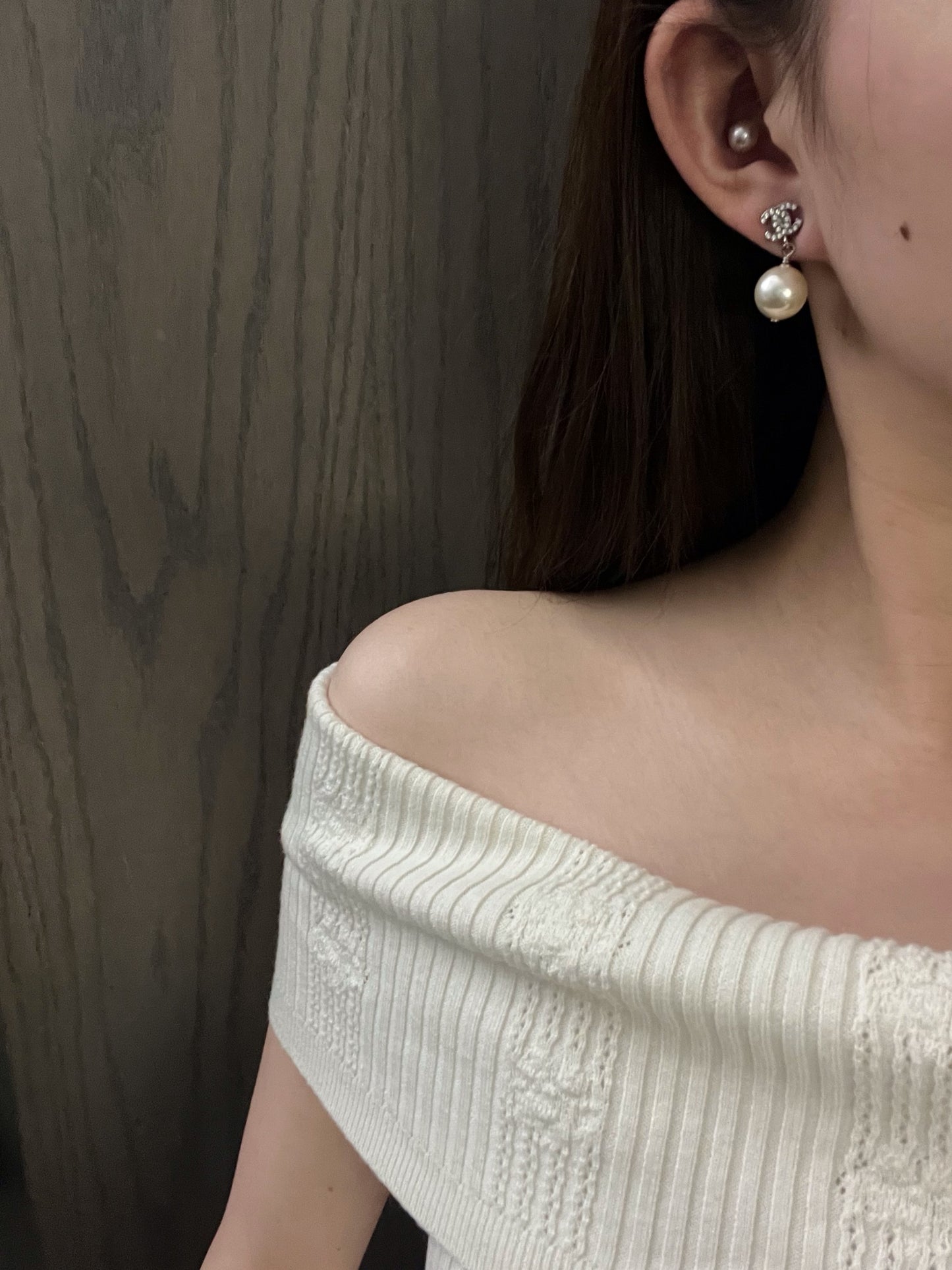 Vintage Chanel 2022 Crystal & Pearl CC Stud Earrings
