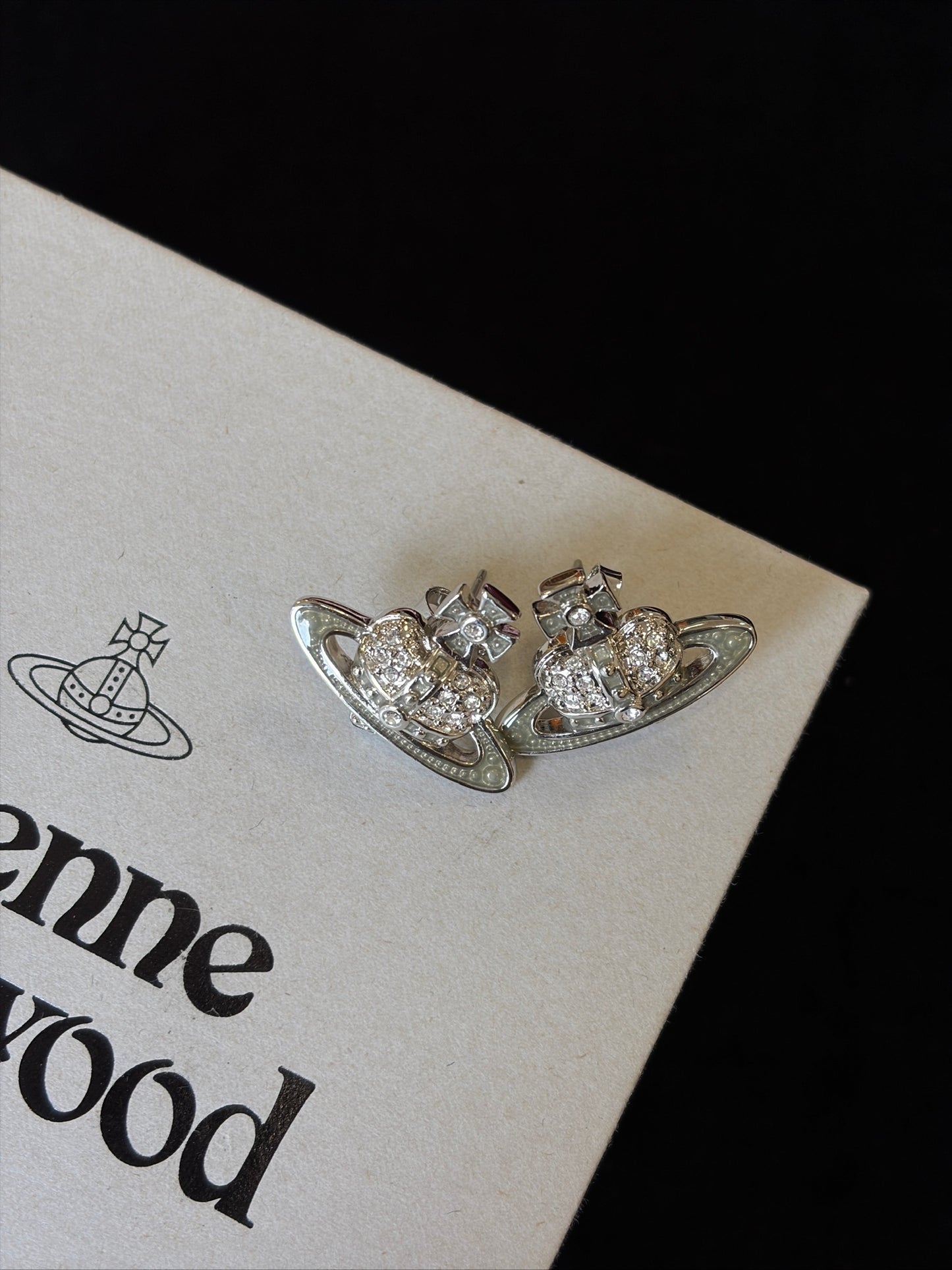Vivienne Westwood Crystal Orb Stud Earrings – Silver Tone