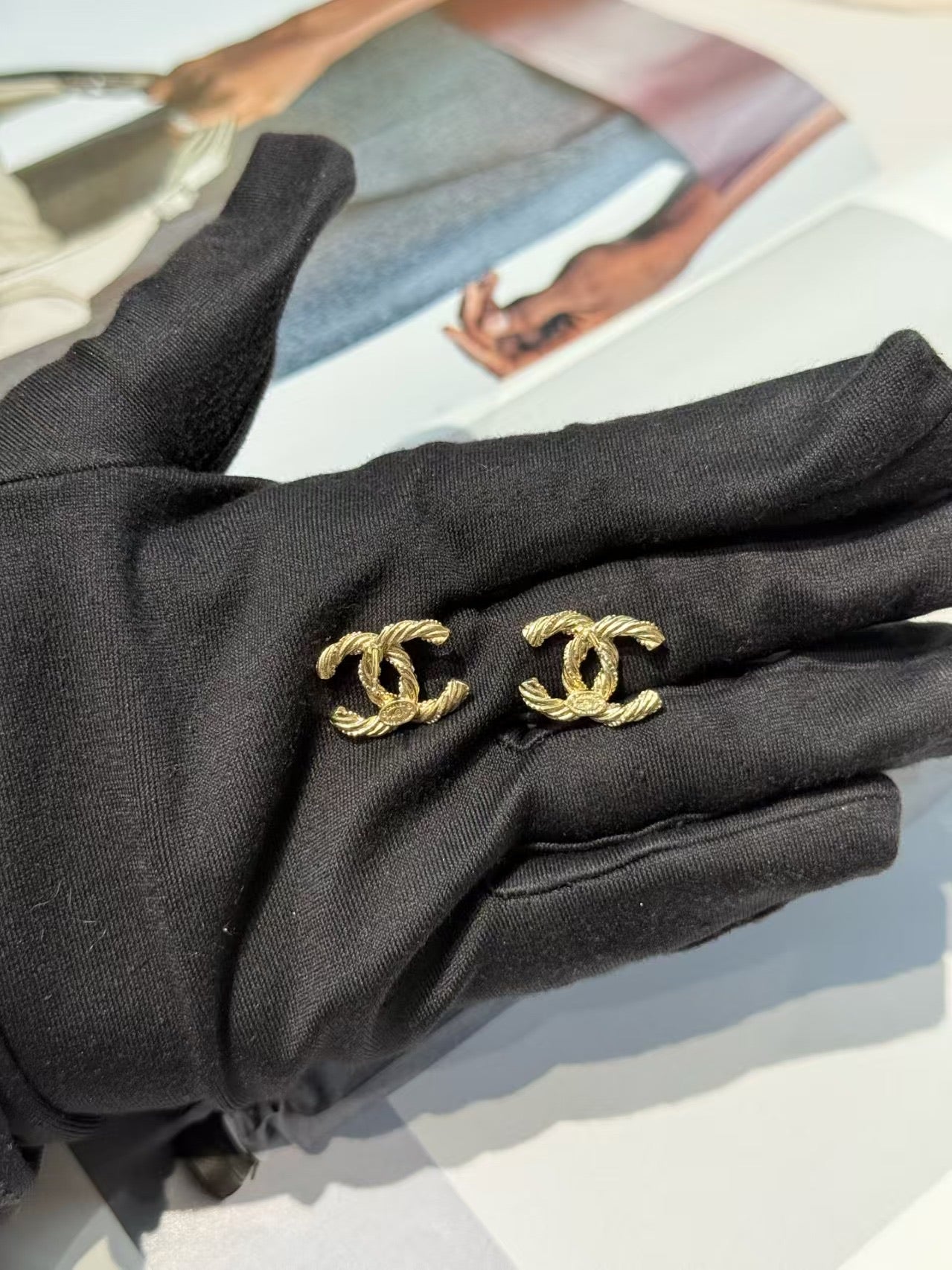 Chanel Gold-Tone Crystal CC Stud Earrings