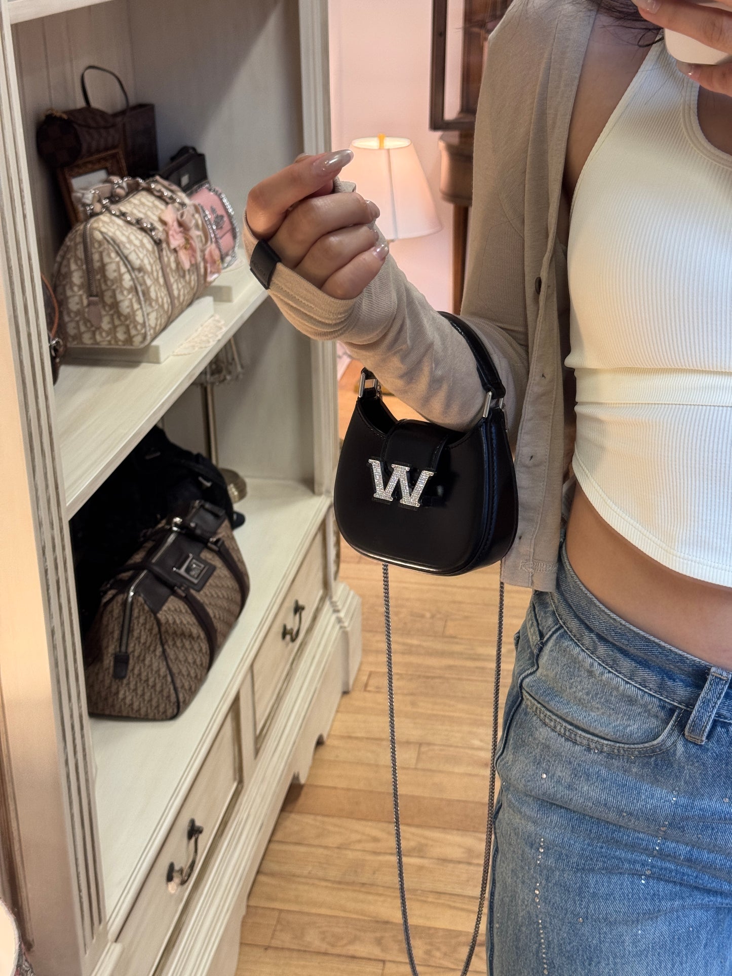 Alexander Wang Rhinestone W Mini Shoulder Bag – Black