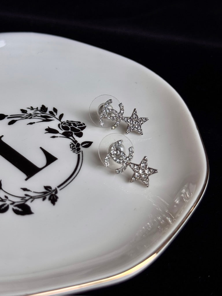 Chanel 2020 Crystal Star & CC Drop Earrings