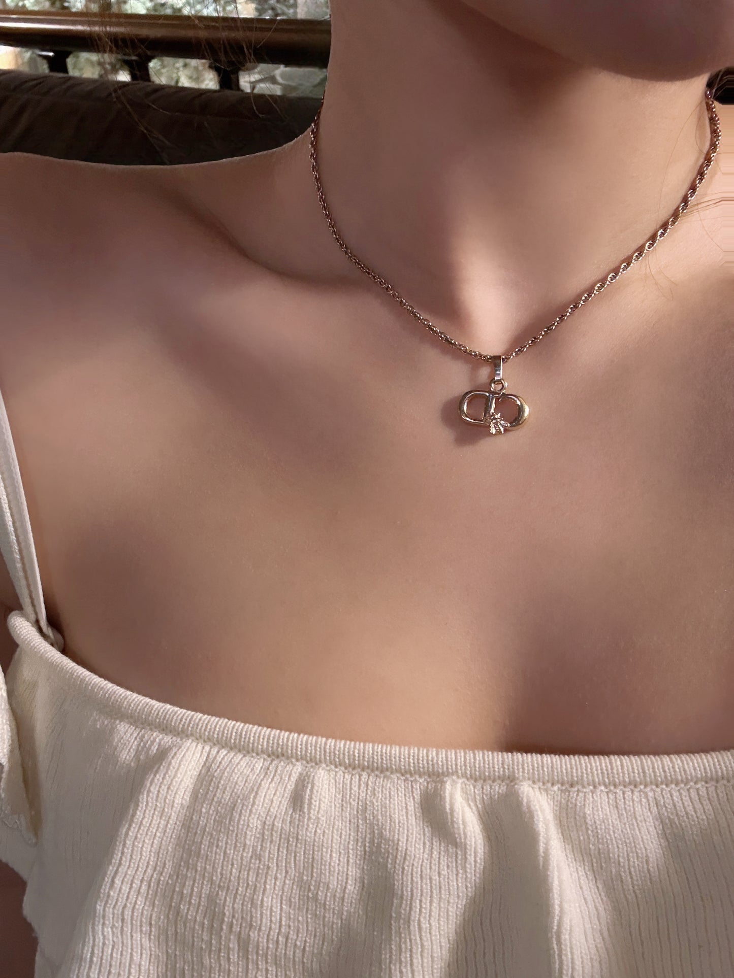 Dior Vintage Gold CD Logo Necklace with Charm Accent