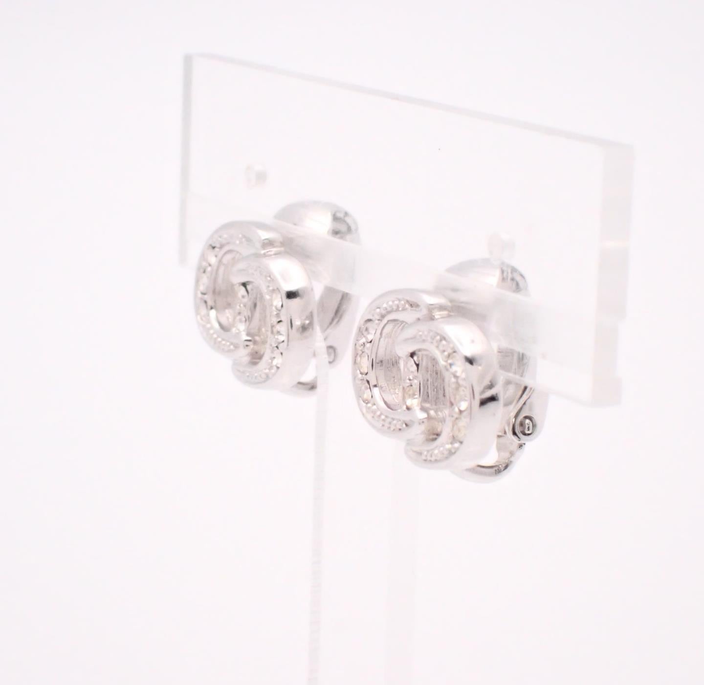 Vintage Dior Silver Crystal CD Clip-On Earrings