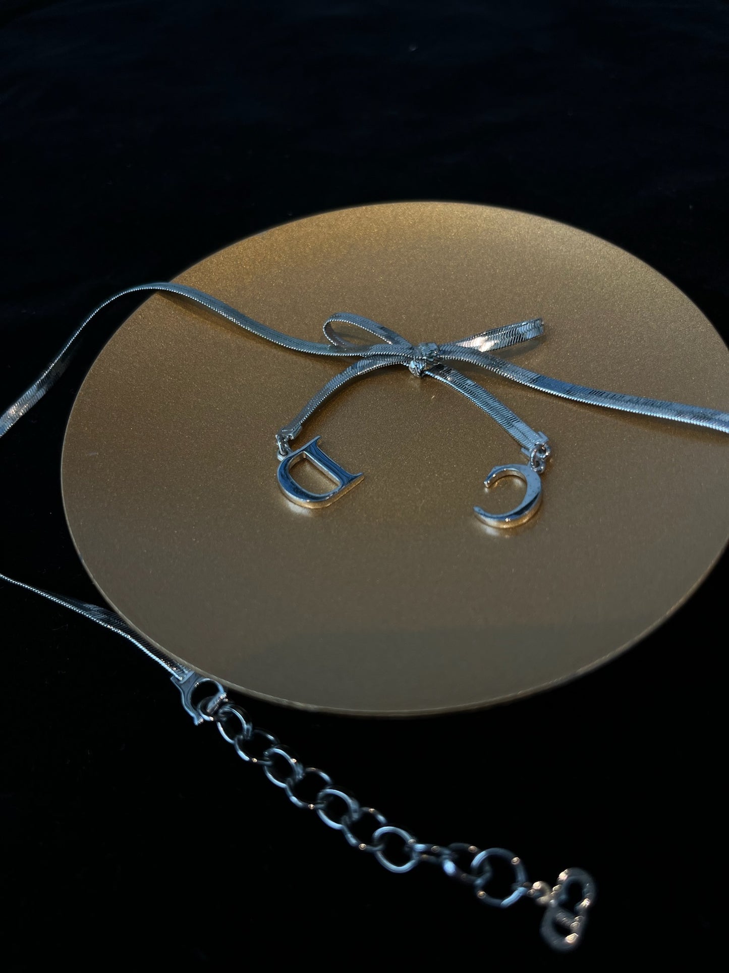 Dior Vintage Silver Ribbon "CD" Charm Necklace