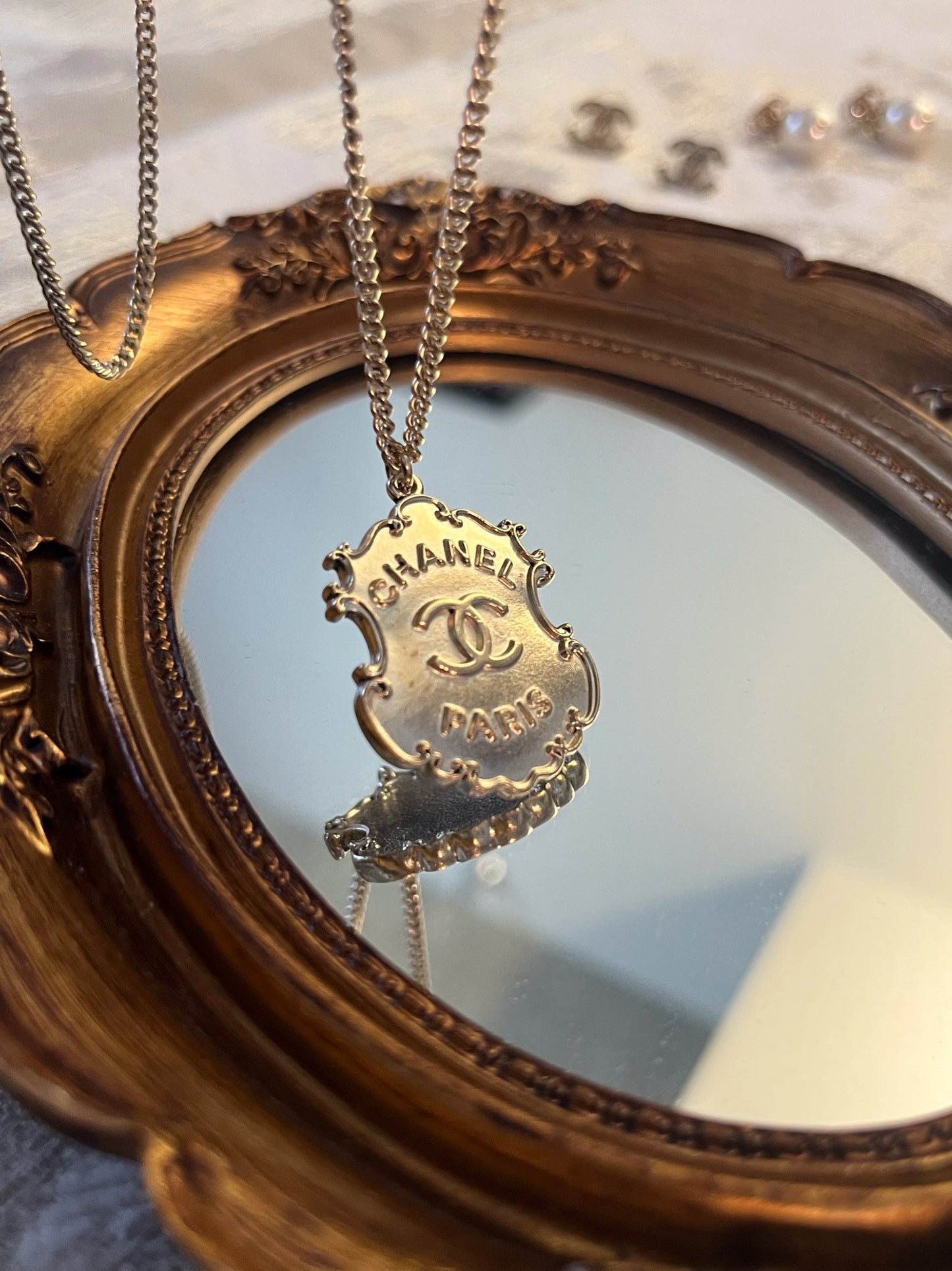 Chanel 2014 Vintage Silver-Tone CC Paris Dallas Medallion Necklace