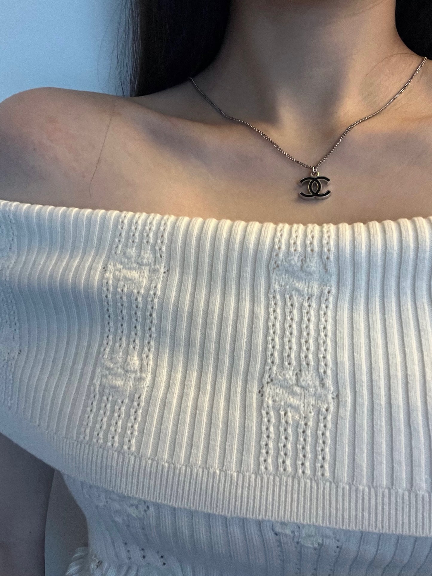 Chanel 2007 Black & Silver Double C Necklace