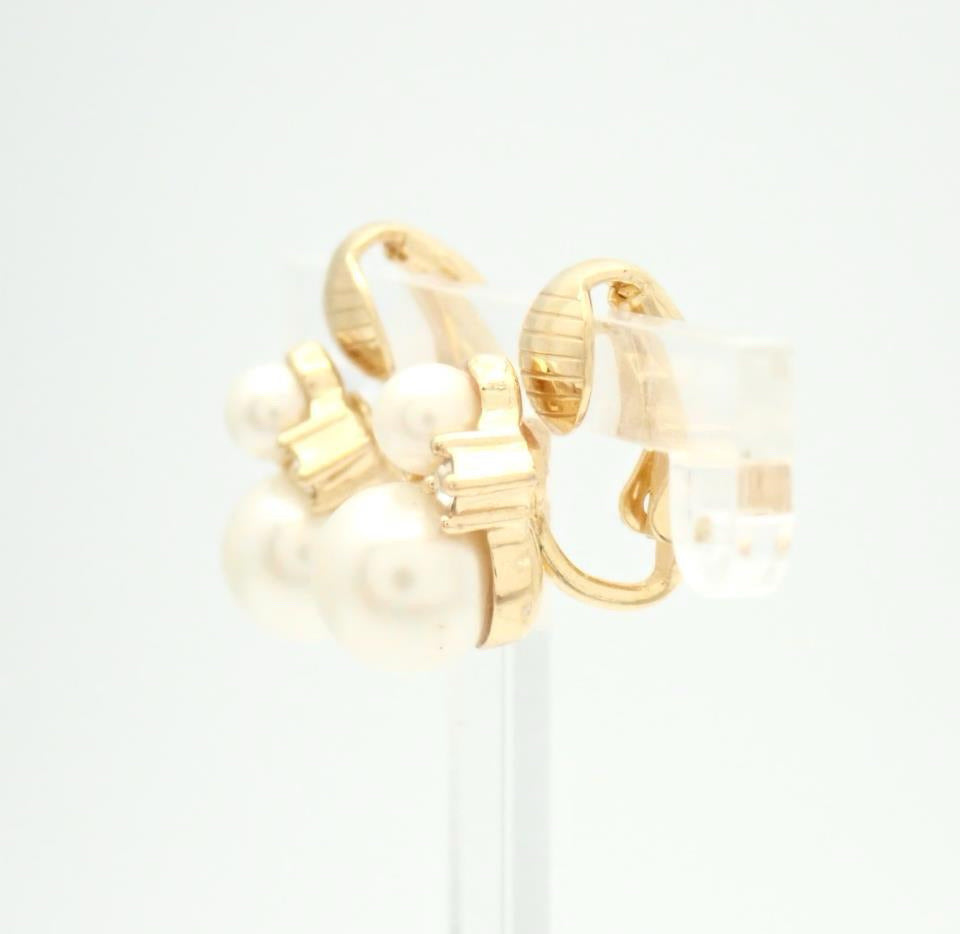 Vintage Dior Gold CD Pearl Crystal Clip-On Earrings