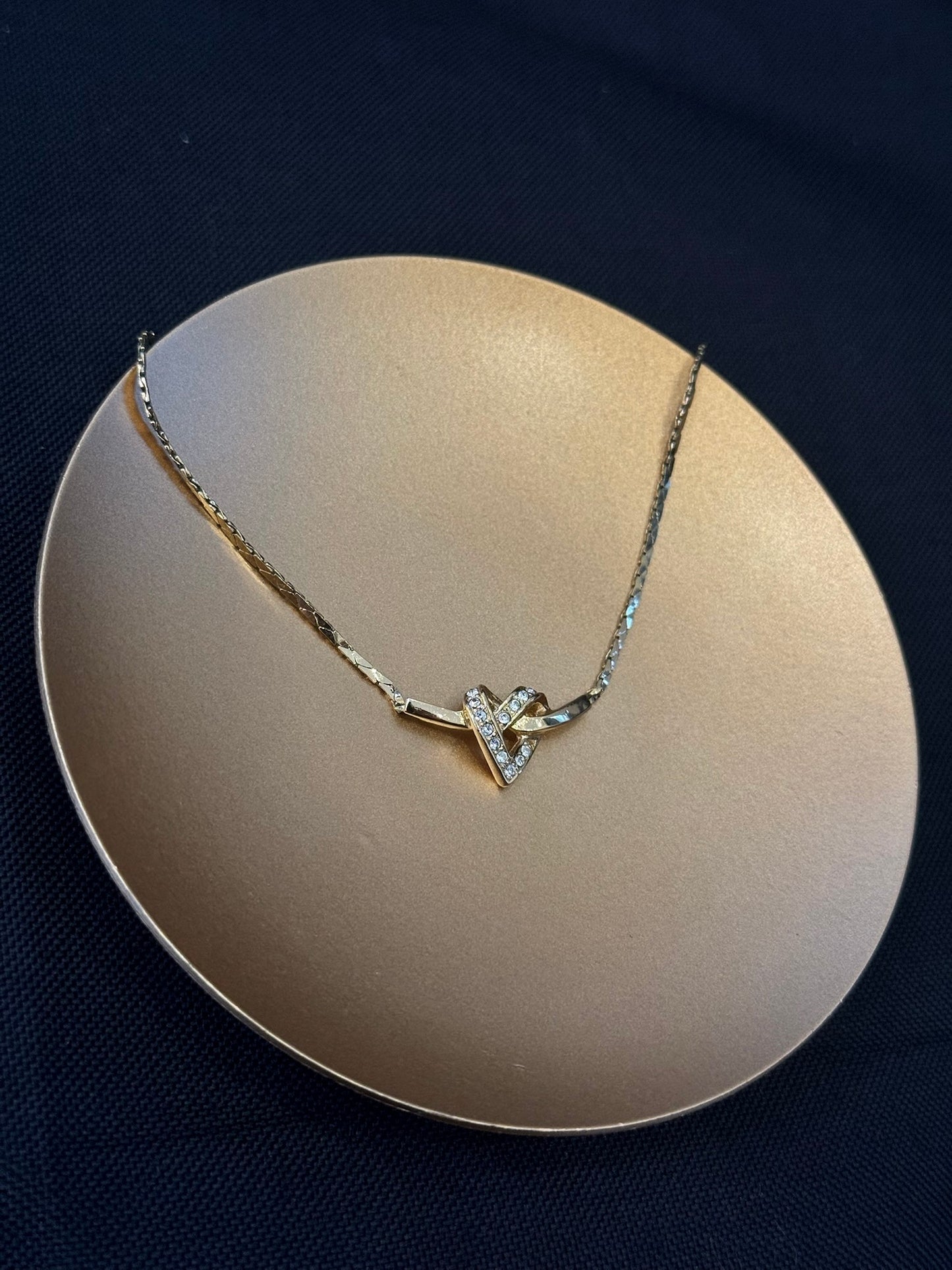 Vintage Dior Crystal Heart Gold-Tone Necklace