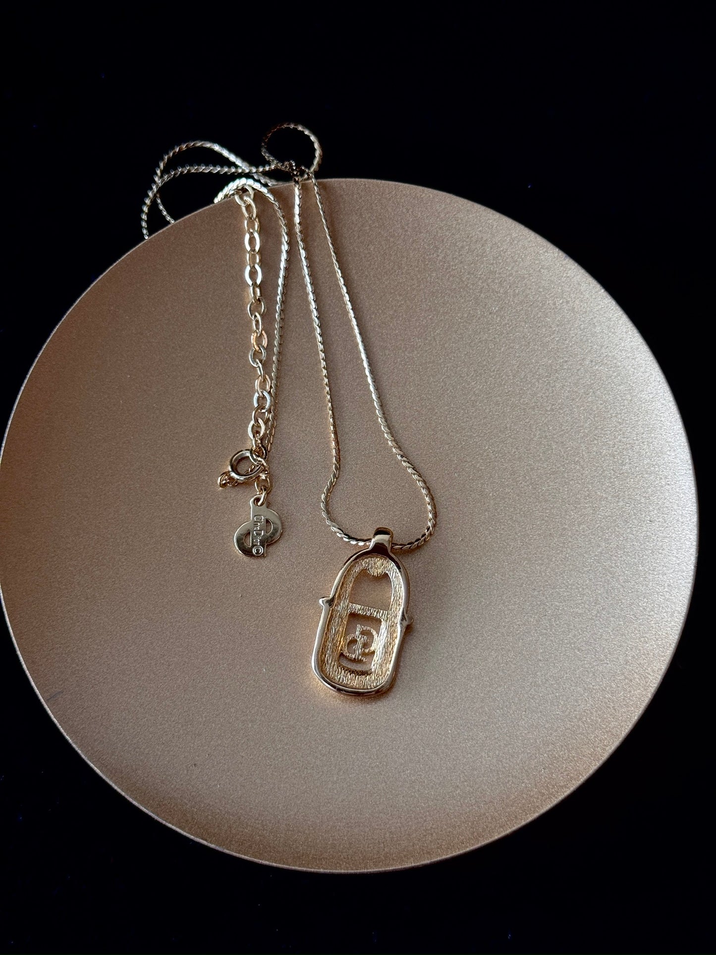 Dior Vintage Crystal Lock Pendant Necklace
