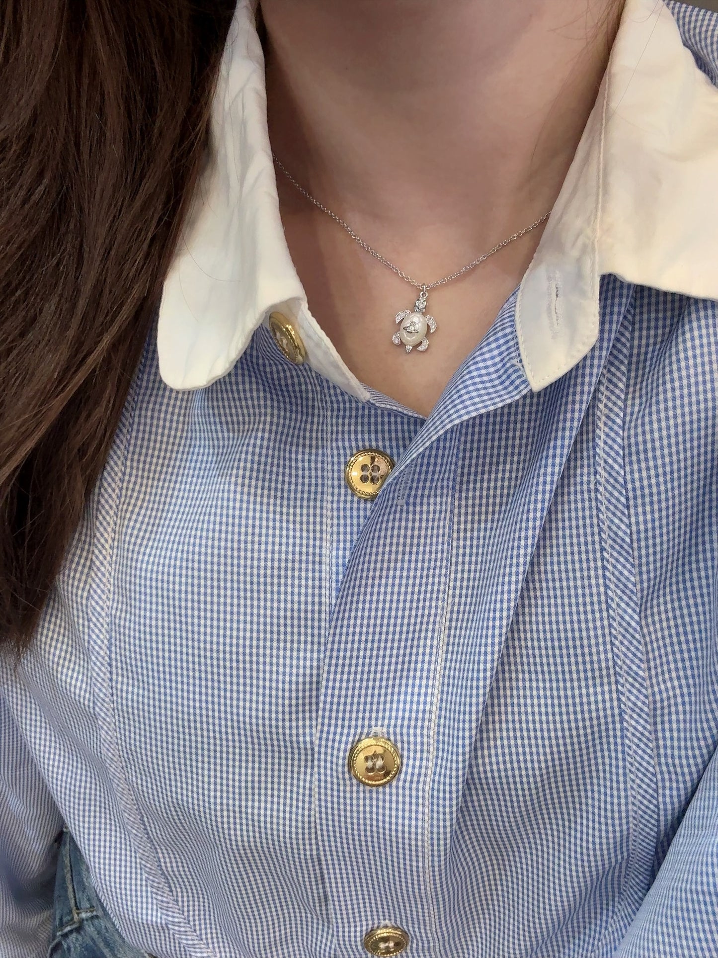 Vivienne Westwood Turtle Pearl Orb Pendant Necklace (Silver Tone)