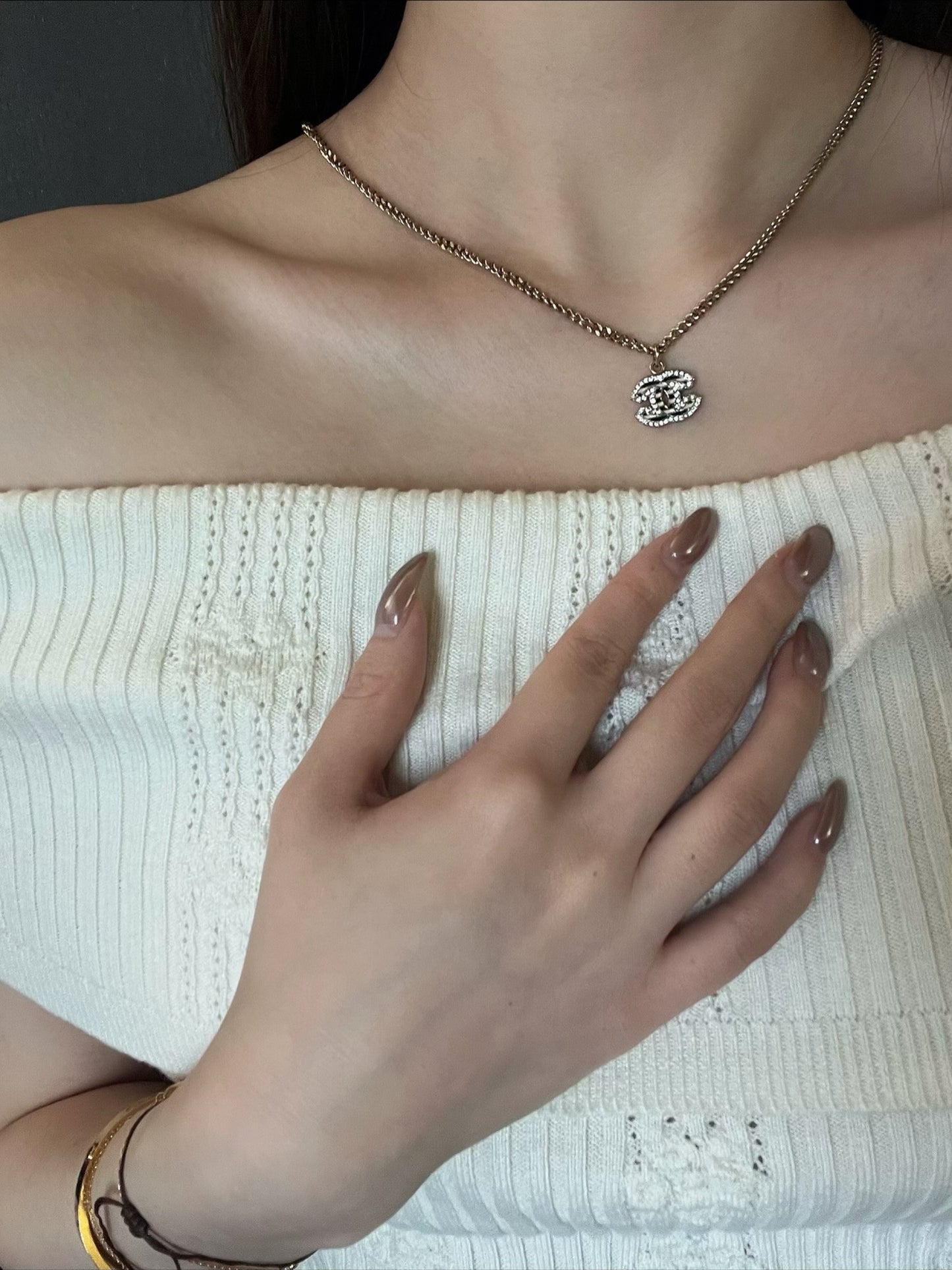 Chanel 2008 Black & White Crystal-Edged CC Necklace