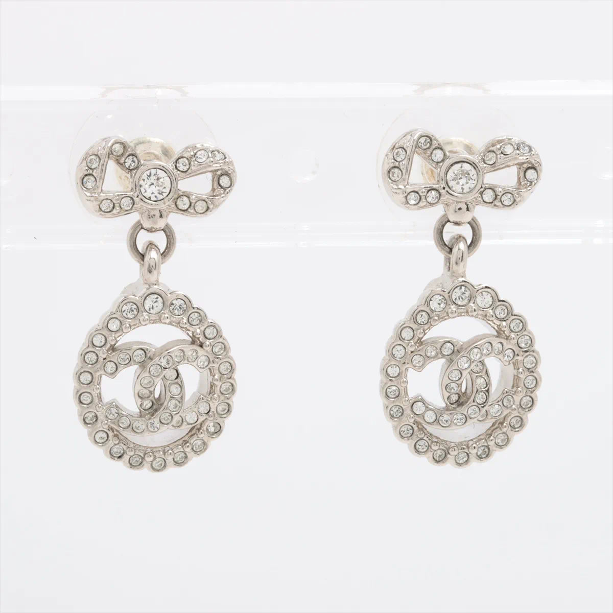 Chanel 2022 Crystal Bow & CC Drop Earrings