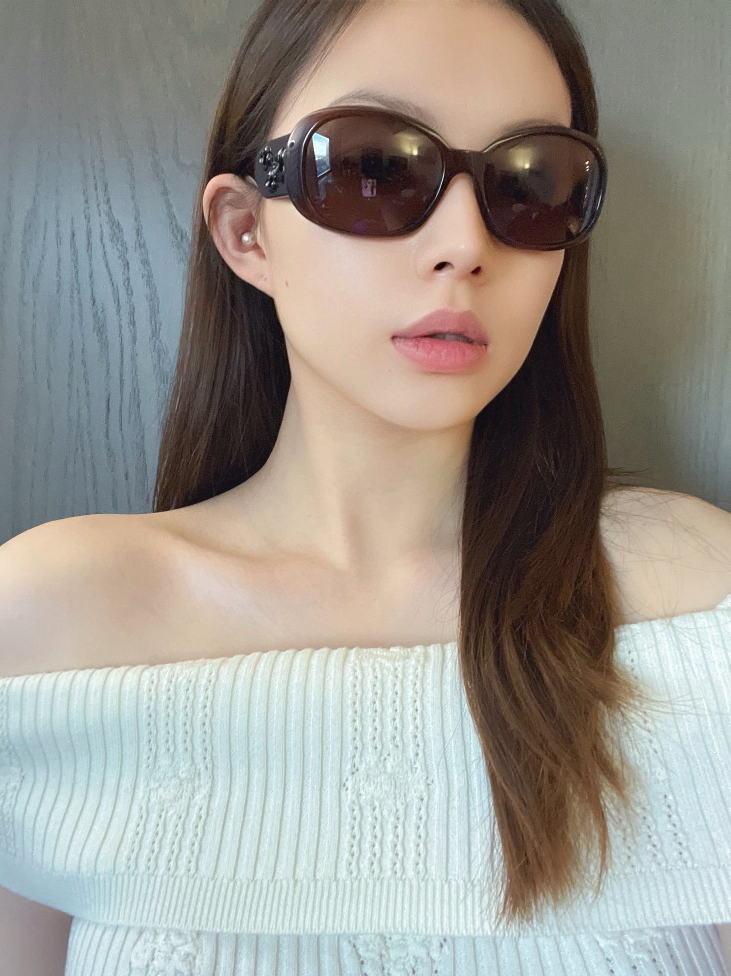Chanel 1990s Brown Camellia Sunglasses