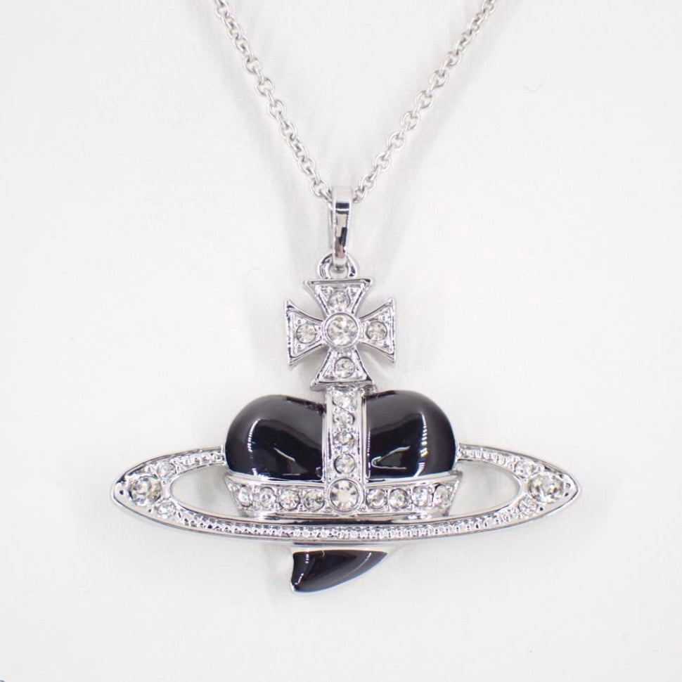 Vivienne Westwood Vintage Black Heart Giant Orb Pendant Necklace