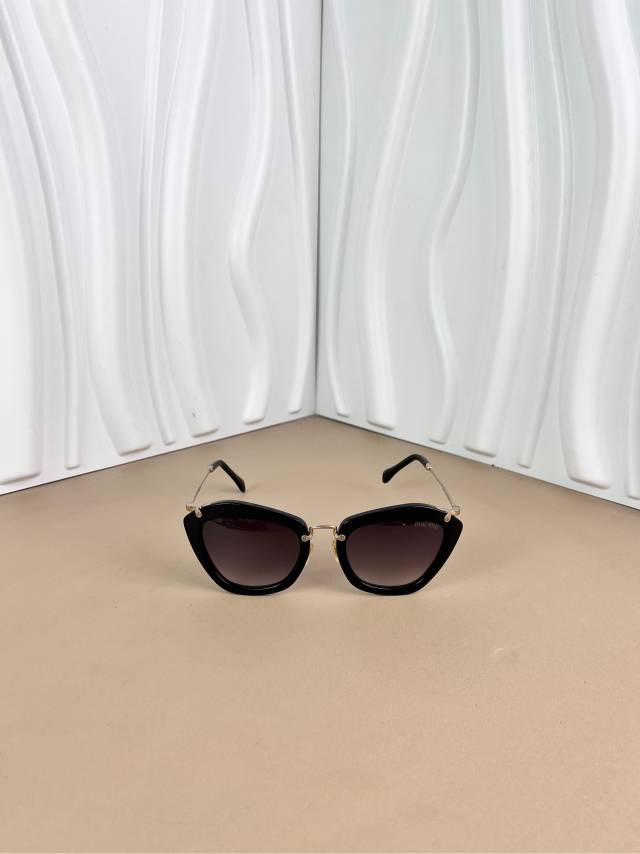 Miu Miu Black Cat-Eye Sunglasses with Gold Arms