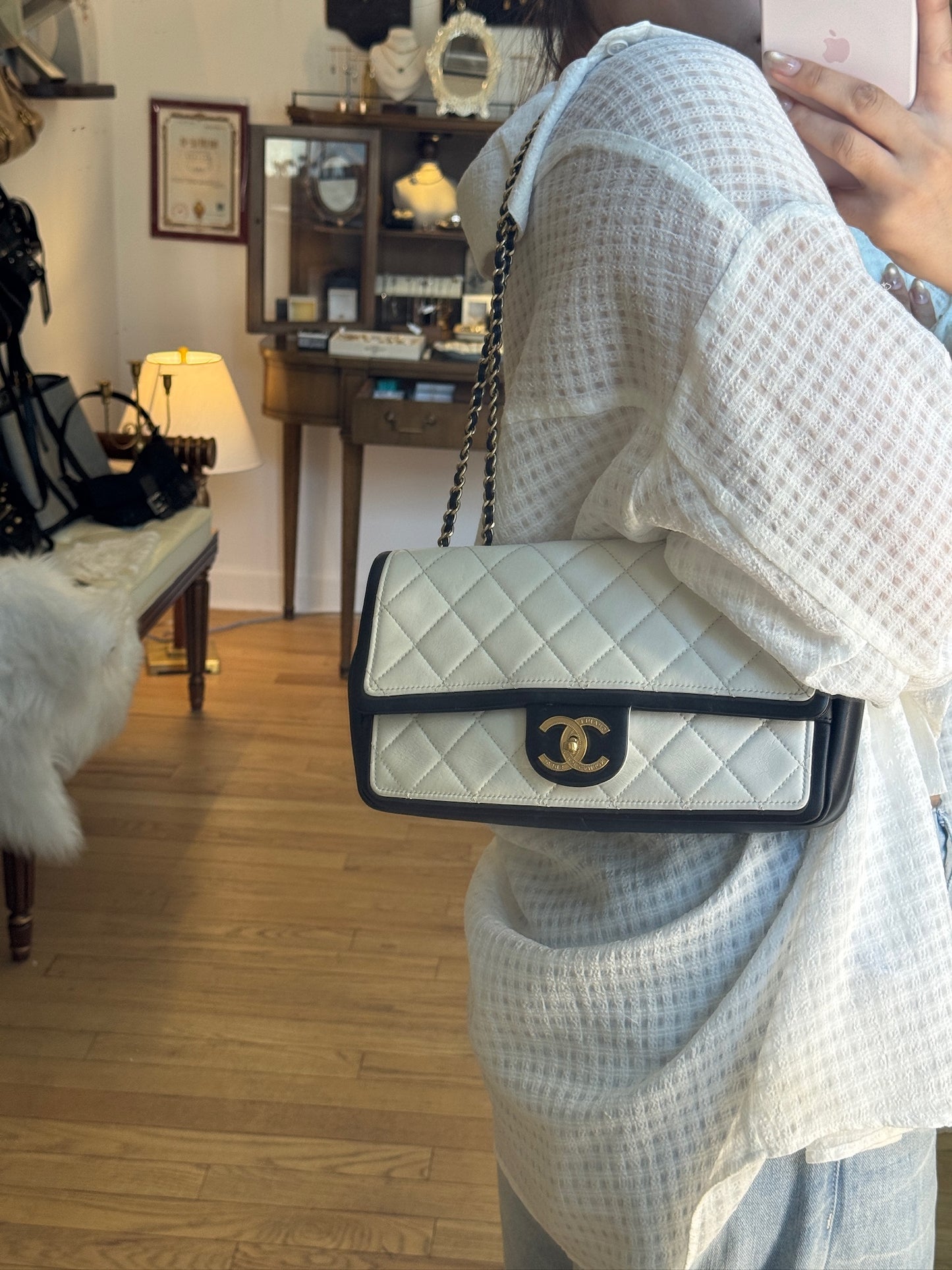 Chanel Black and White Bicolor Quilted Flap Bag