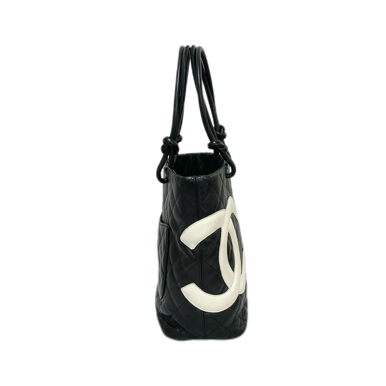Chanel Vintage Cambon Line Small Tote Bag – Black with Oversized Logo