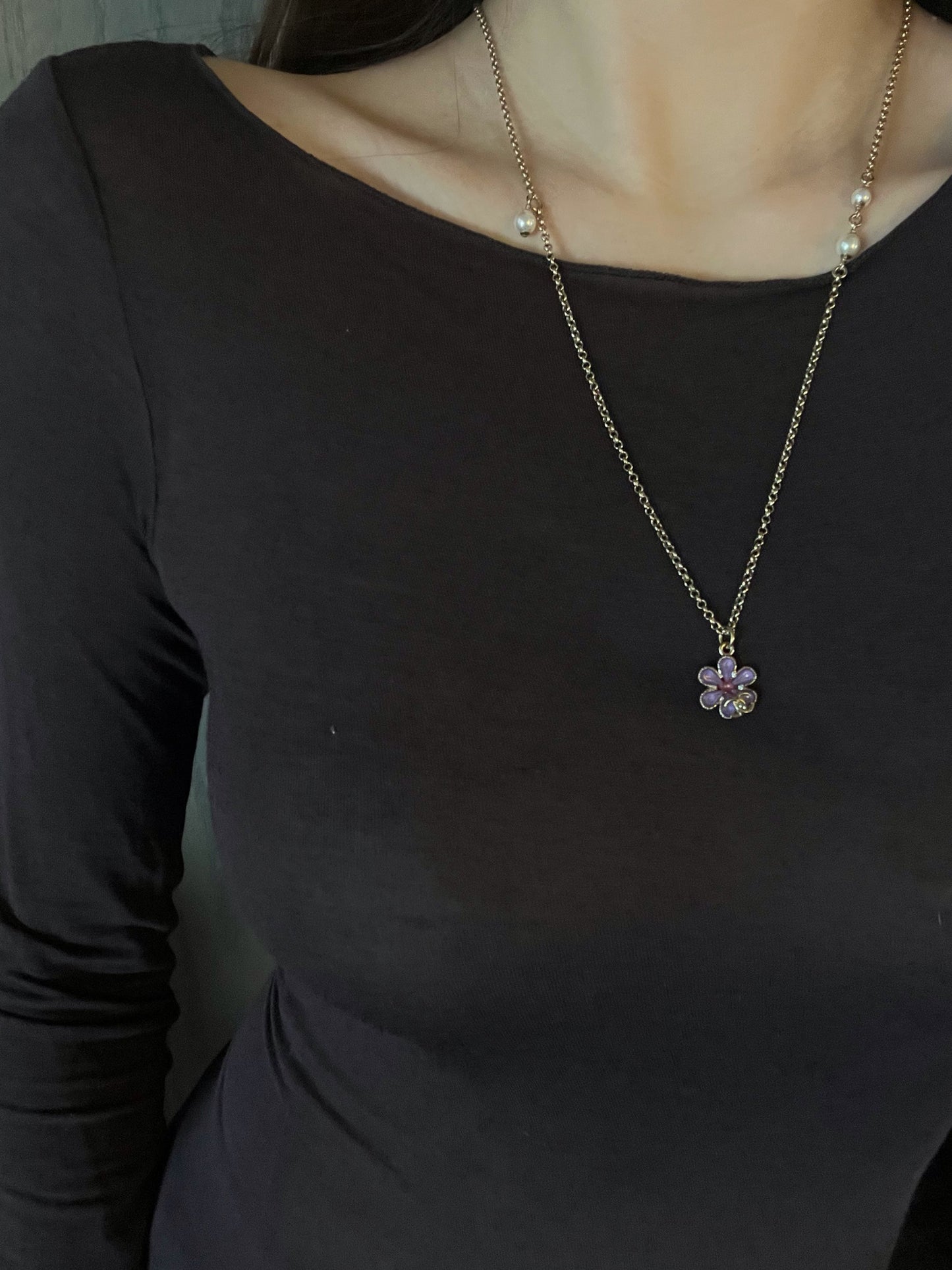 Chanel 2020 Vintage Pearl & Violet Adjustable Sweater Necklace