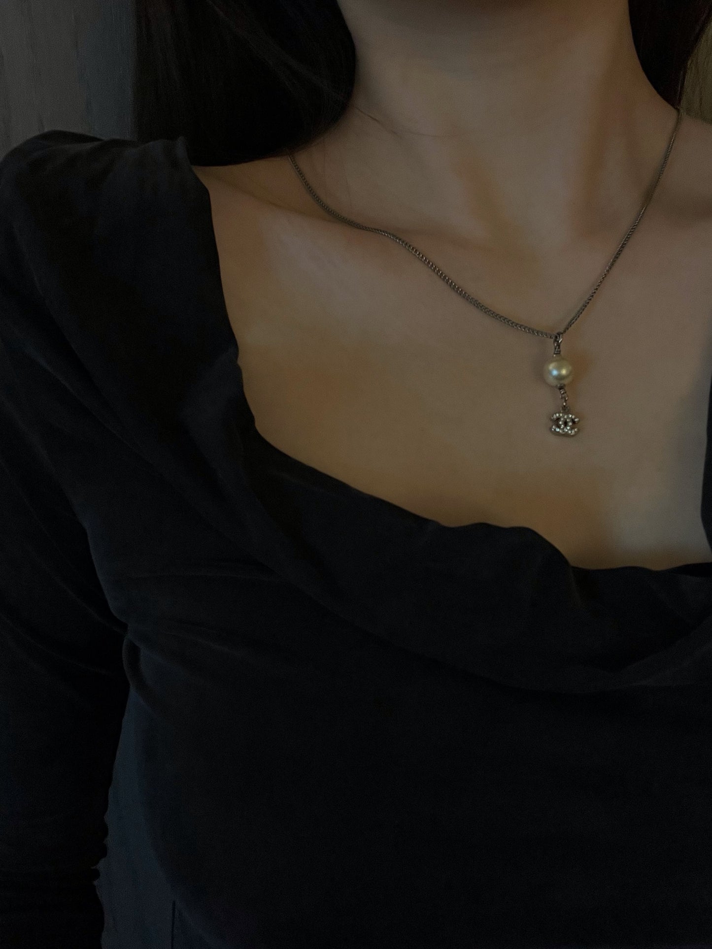 Chanel 2007 Cream Pearl CC Pendant Necklace
