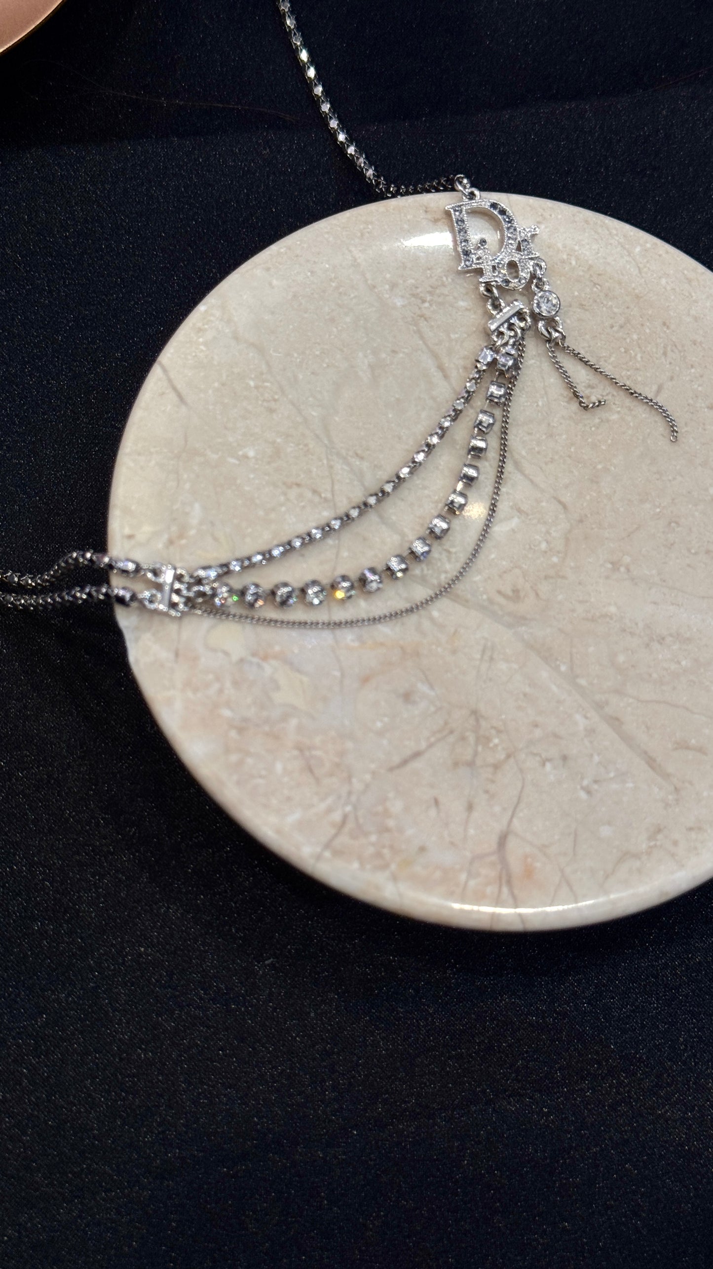 Dior Vintage 2010s Draped Crystal CD Statement Necklace
