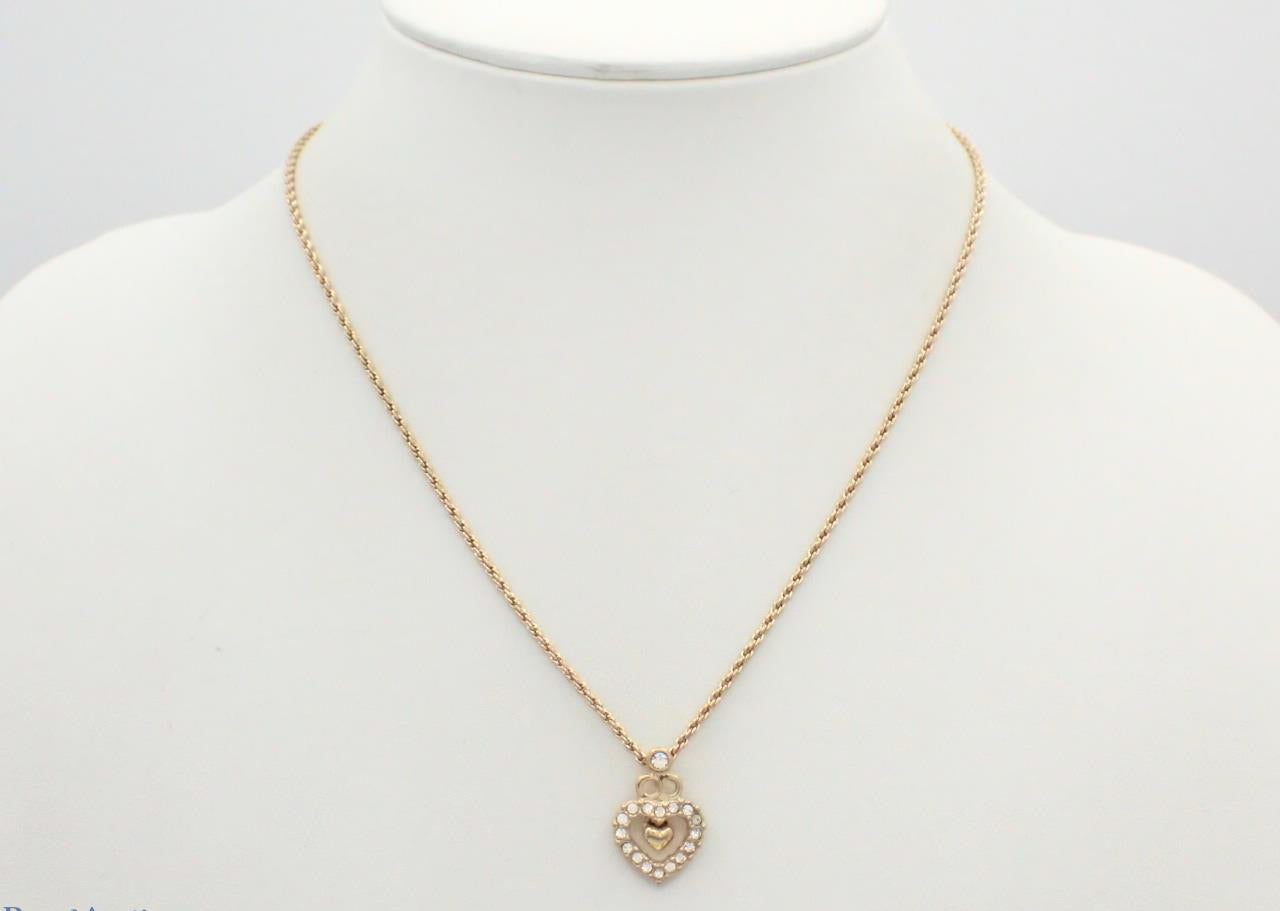 Vintage Dior Gold-Tone Openwork CD Heart Rhinestone Necklace