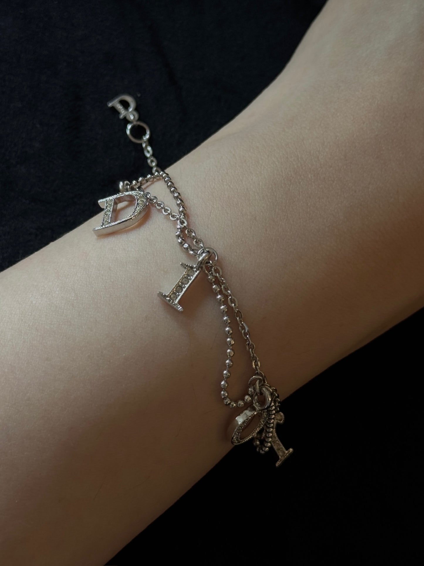 Christian Dior Crystal Logo Charm Bracelet