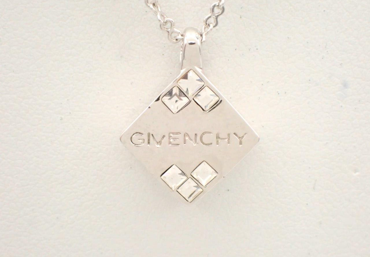Givenchy Vintage Crystal Logo Pendant Necklace