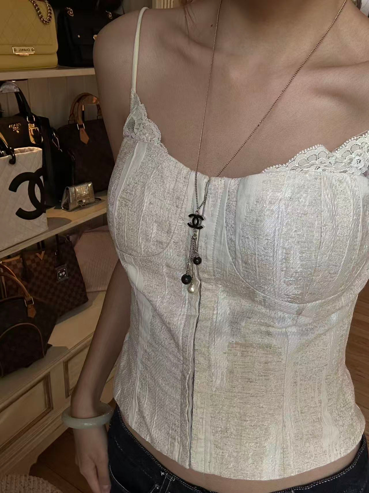 Chanel 2018 CC Pearl & Chain Tassel Necklace
