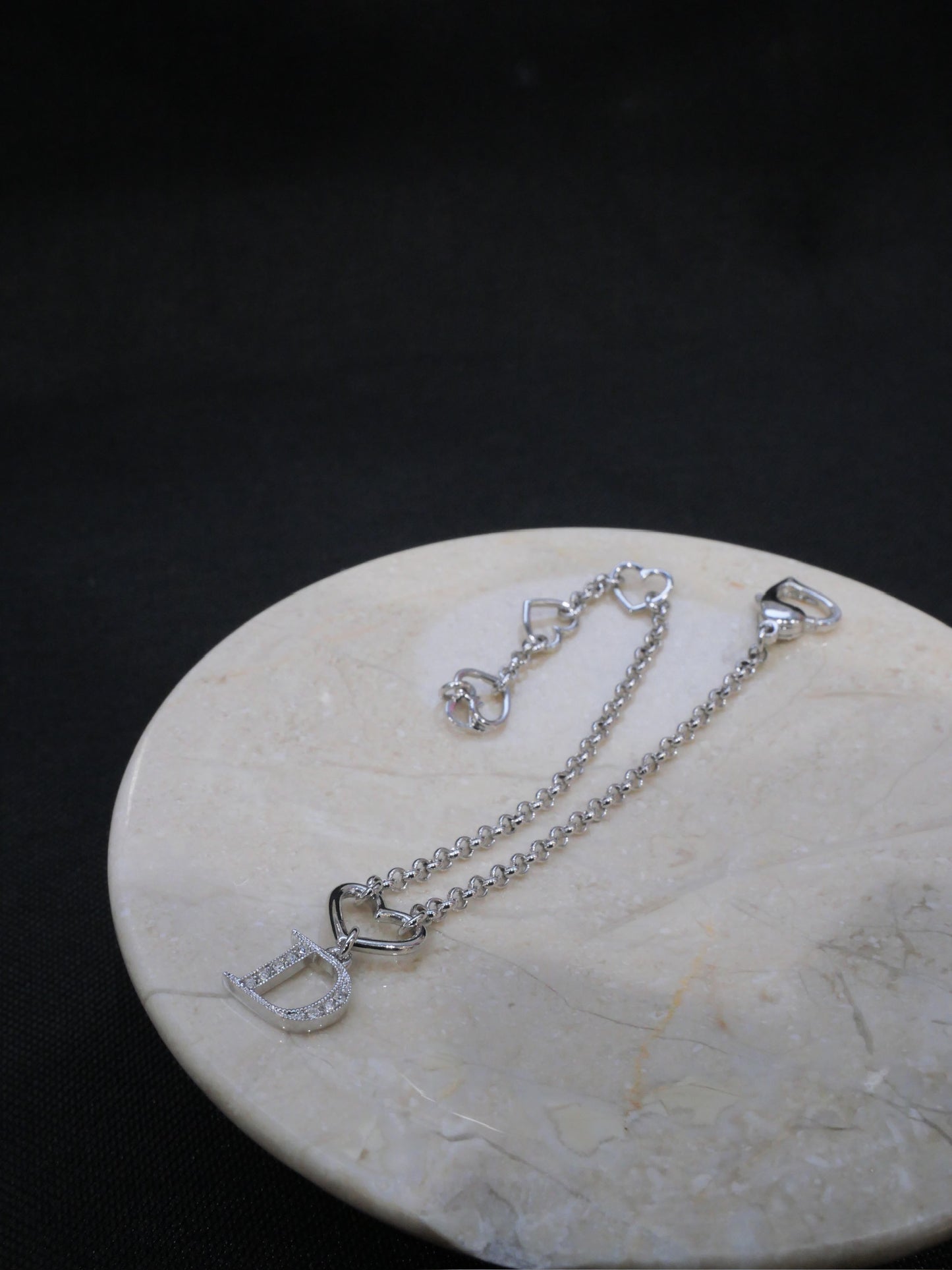 Vintage Dior Crystal “D” Heart Link Bracelet